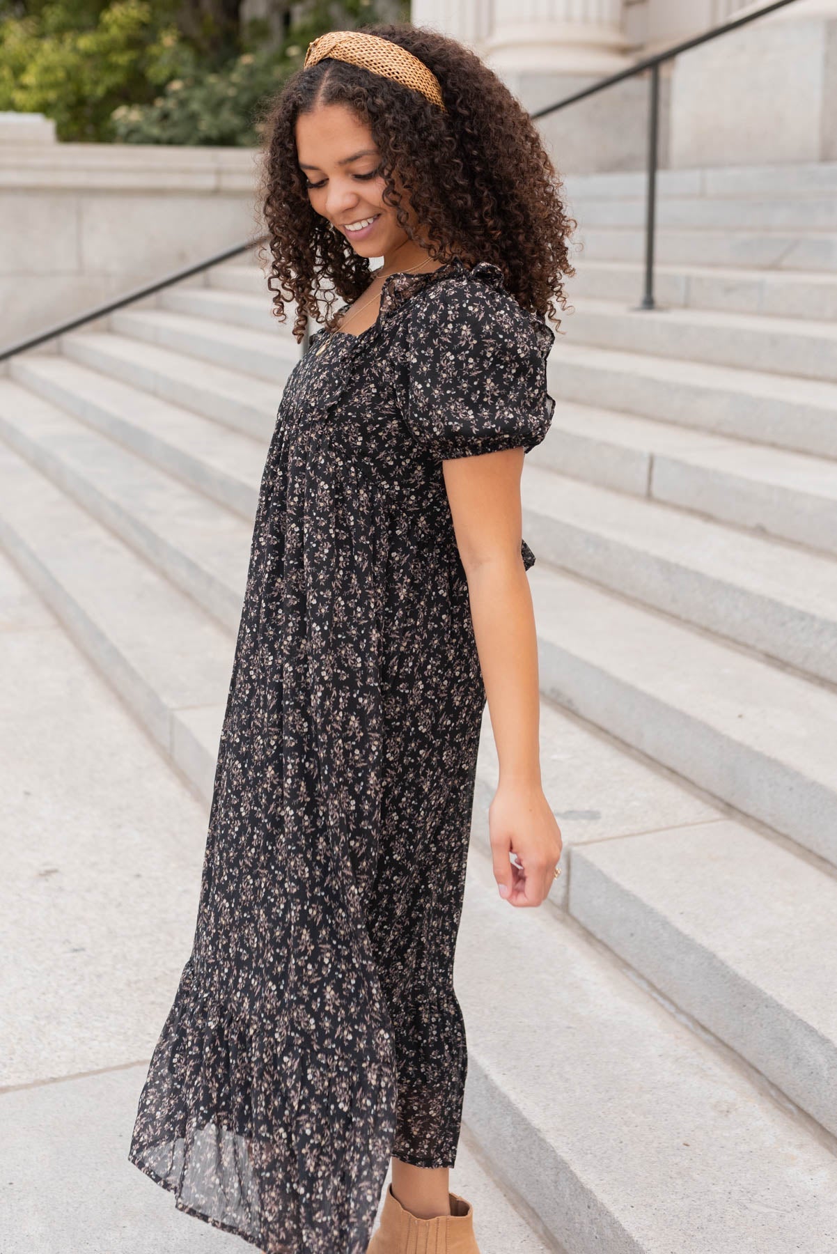 Irene Black Floral Dress