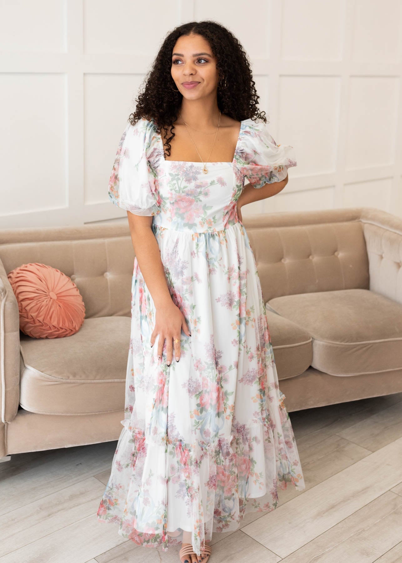 Isabella Ivory Tulle Square Neck Dress