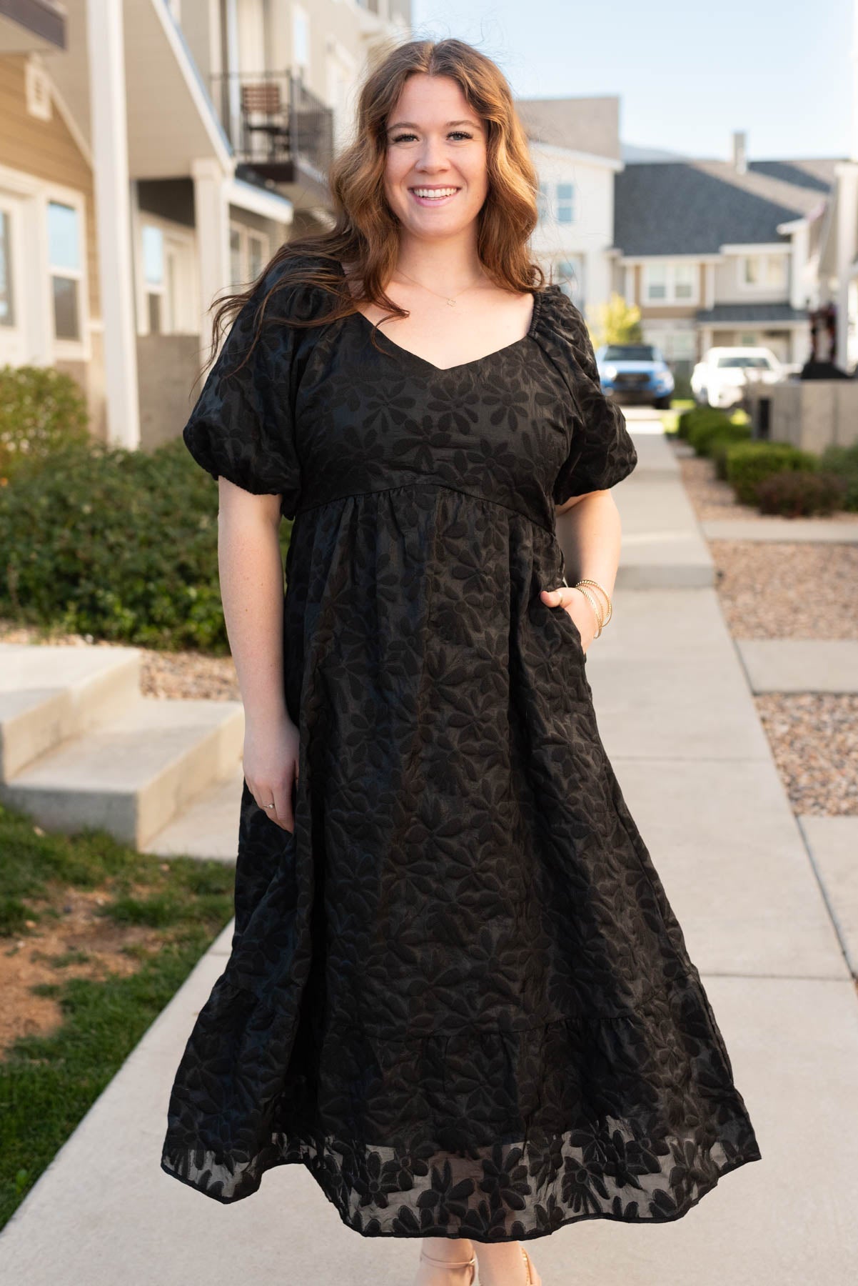 Jackie Black Tiered Floral Dress