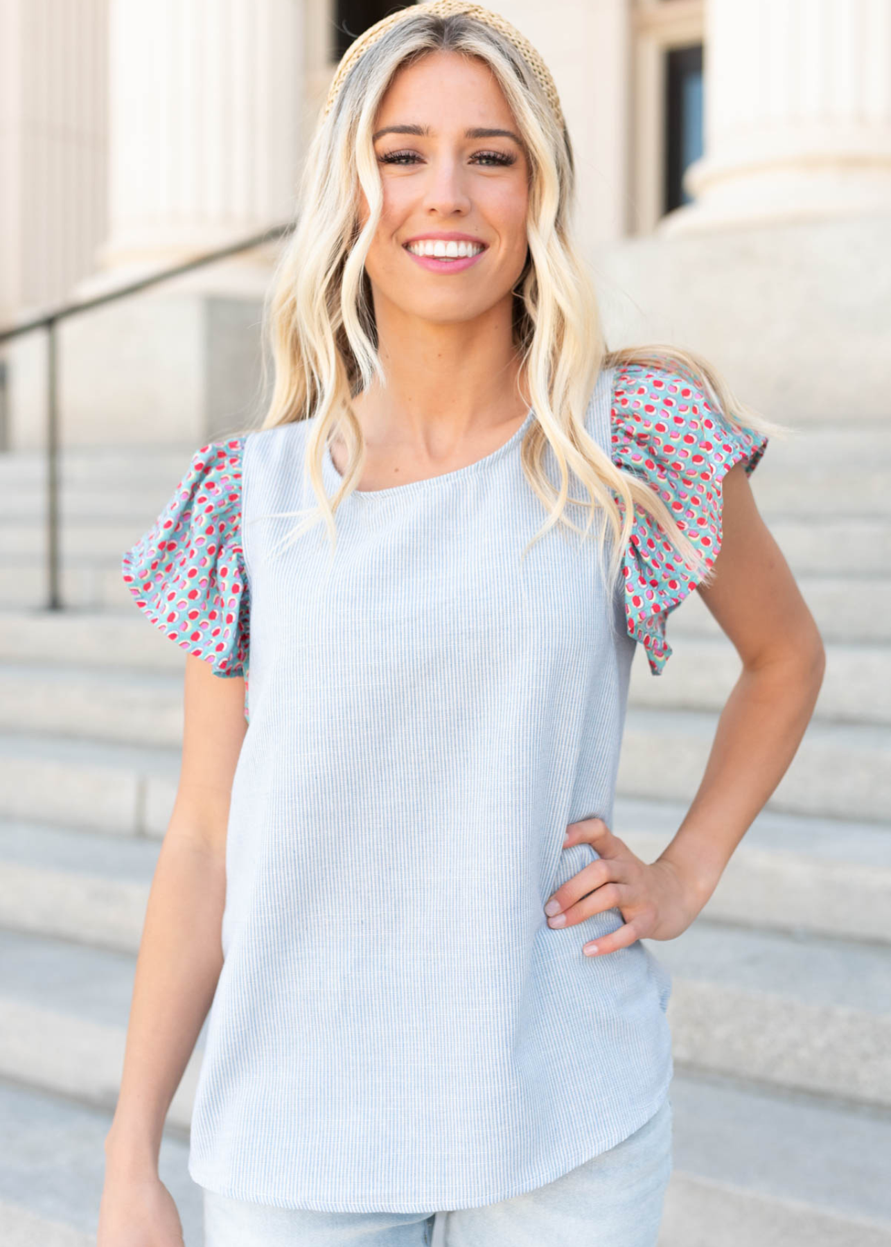 Lesli Blue Stripe Pattern Top