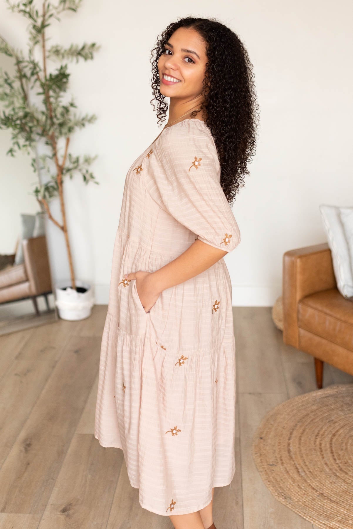 Lyssa Natural Embroidered Floral Dress