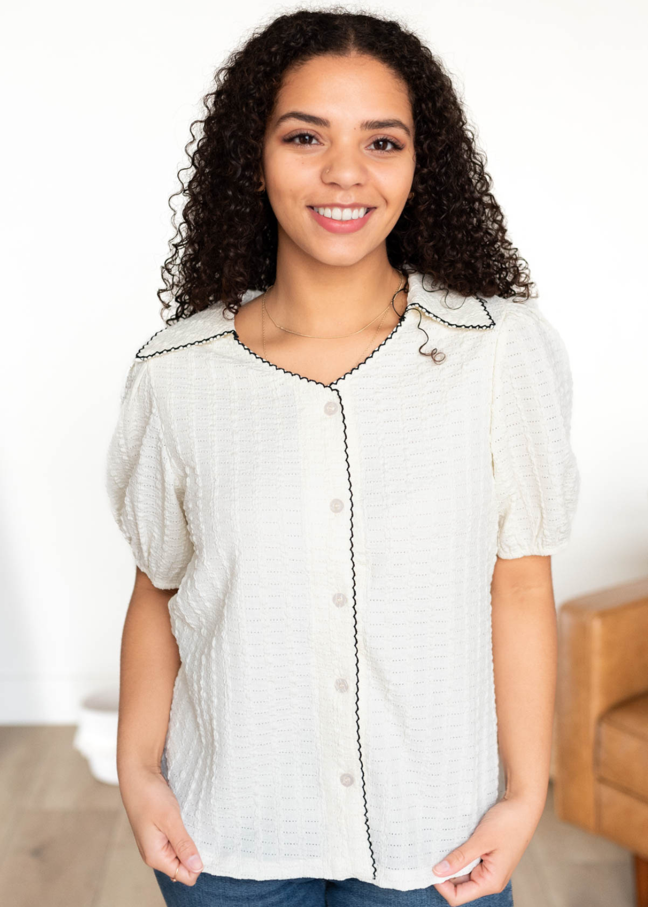 Margaret Cream Collared Top