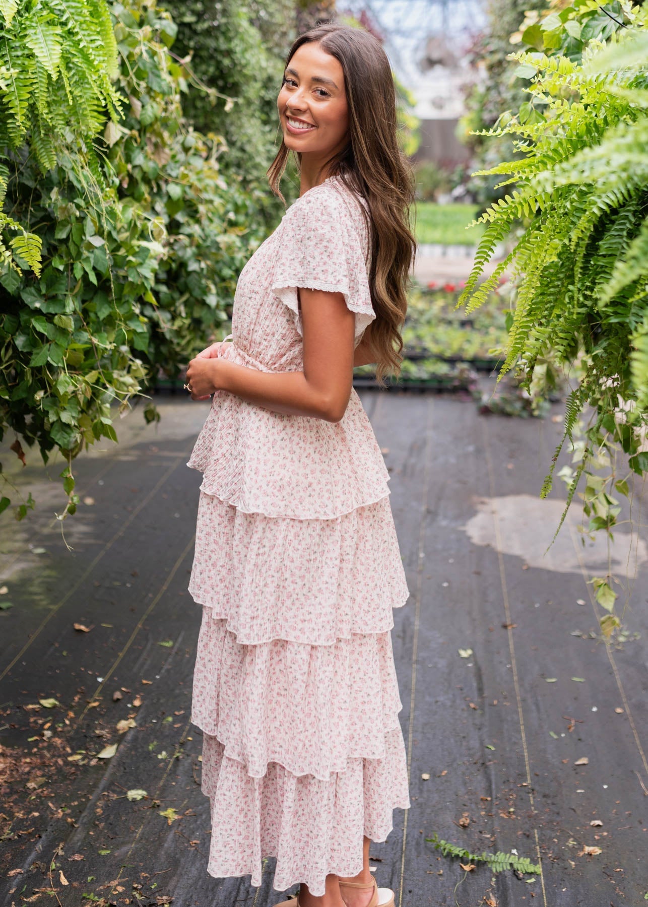 Mira Blush Rose Tiered Ruffle Dress