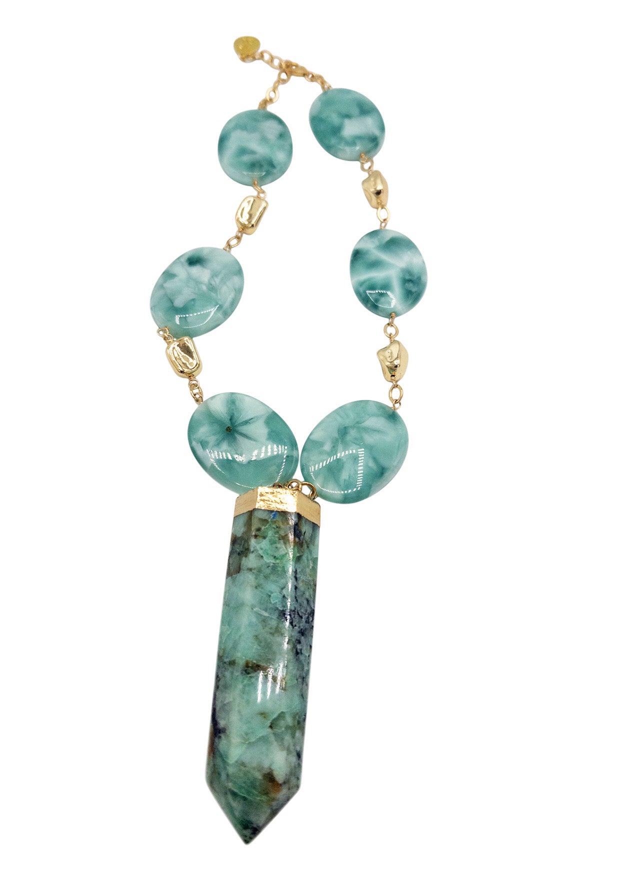 Chrysocolla Gold Foil Pendant Necklace