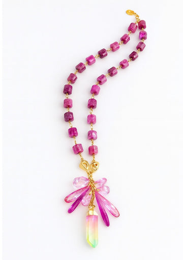 Fuchsia Station Rainbow Pendant Necklace