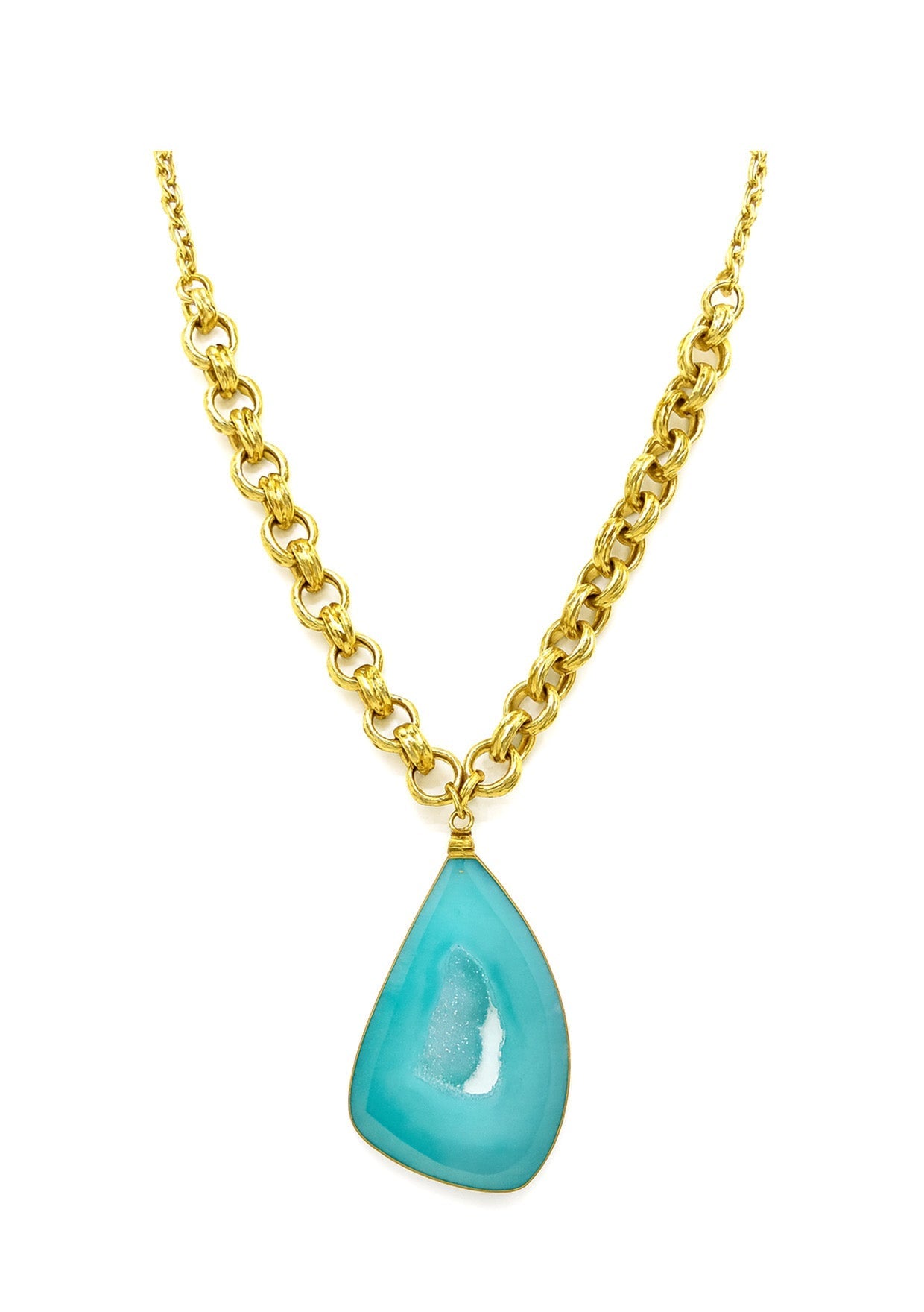 One of a Kind Blue Chalcedony Drusy Pendant Necklace