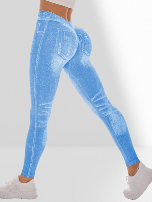 Deep V Back Denim Scrunch Bum Short Traksuit