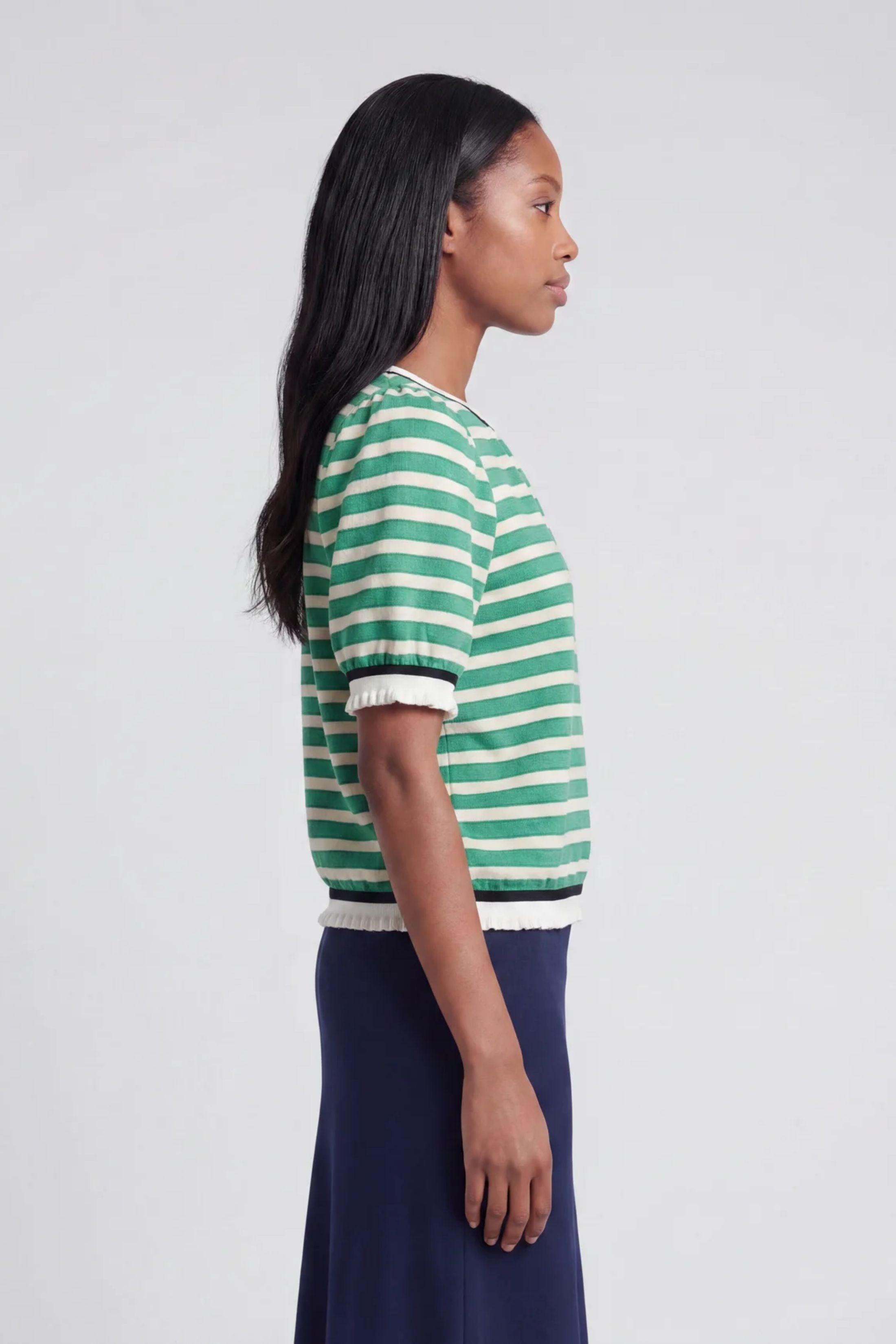 Paige Band Detailed Textured Stripe Knit Top