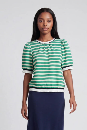 Paige Band Detailed Textured Stripe Knit Top