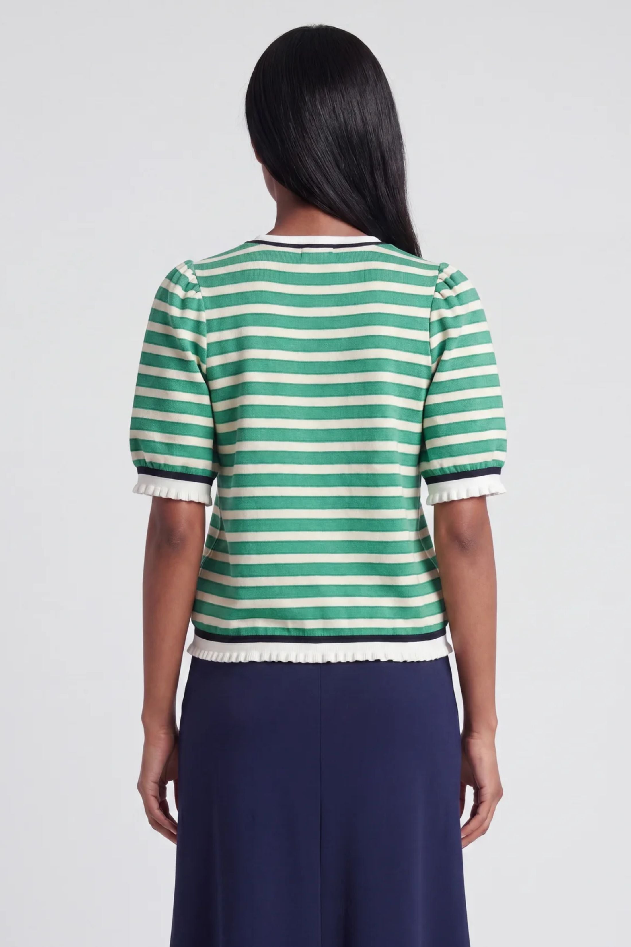 Paige Band Detailed Textured Stripe Knit Top