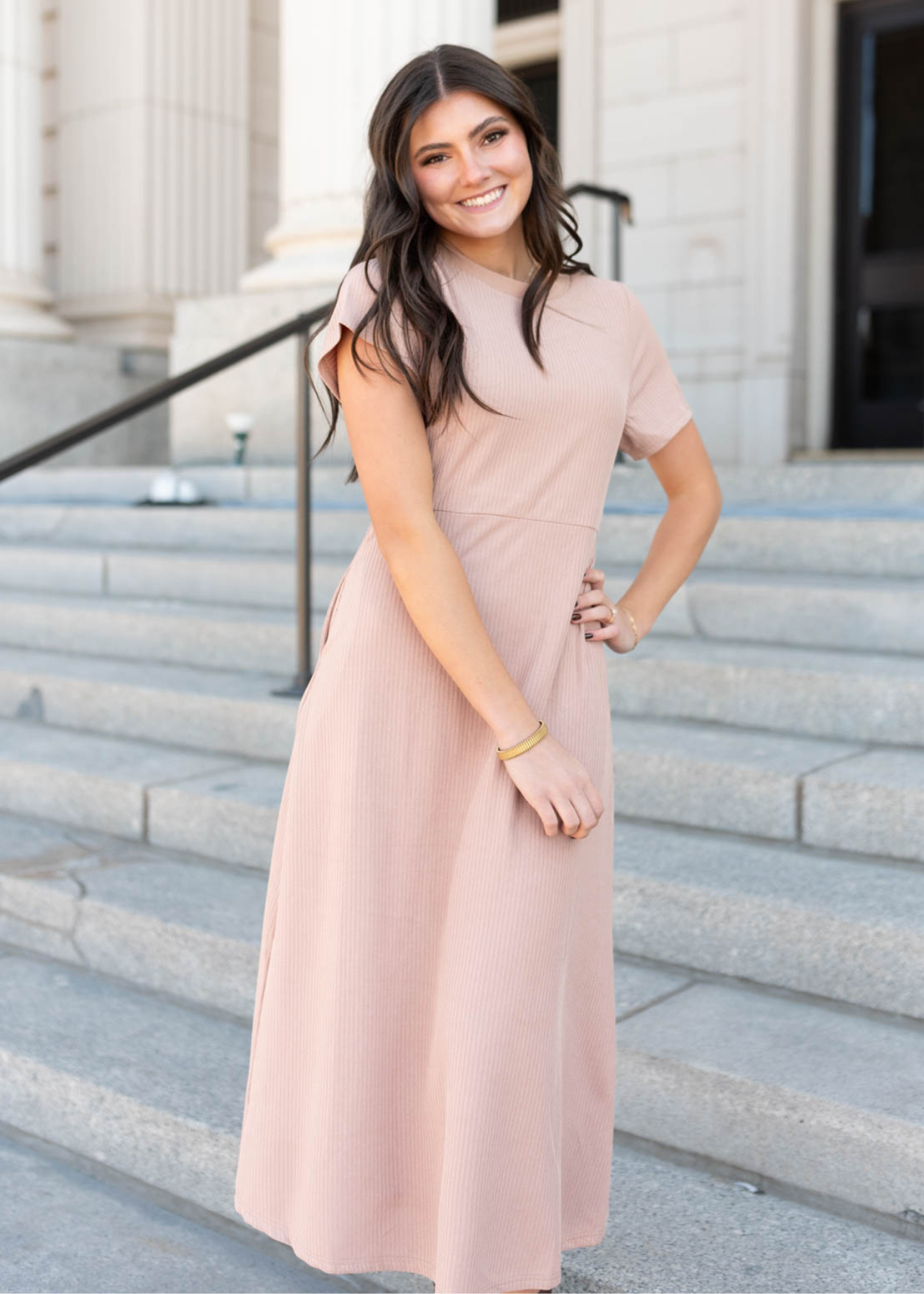 Raylee Taupe Ribbed Dress