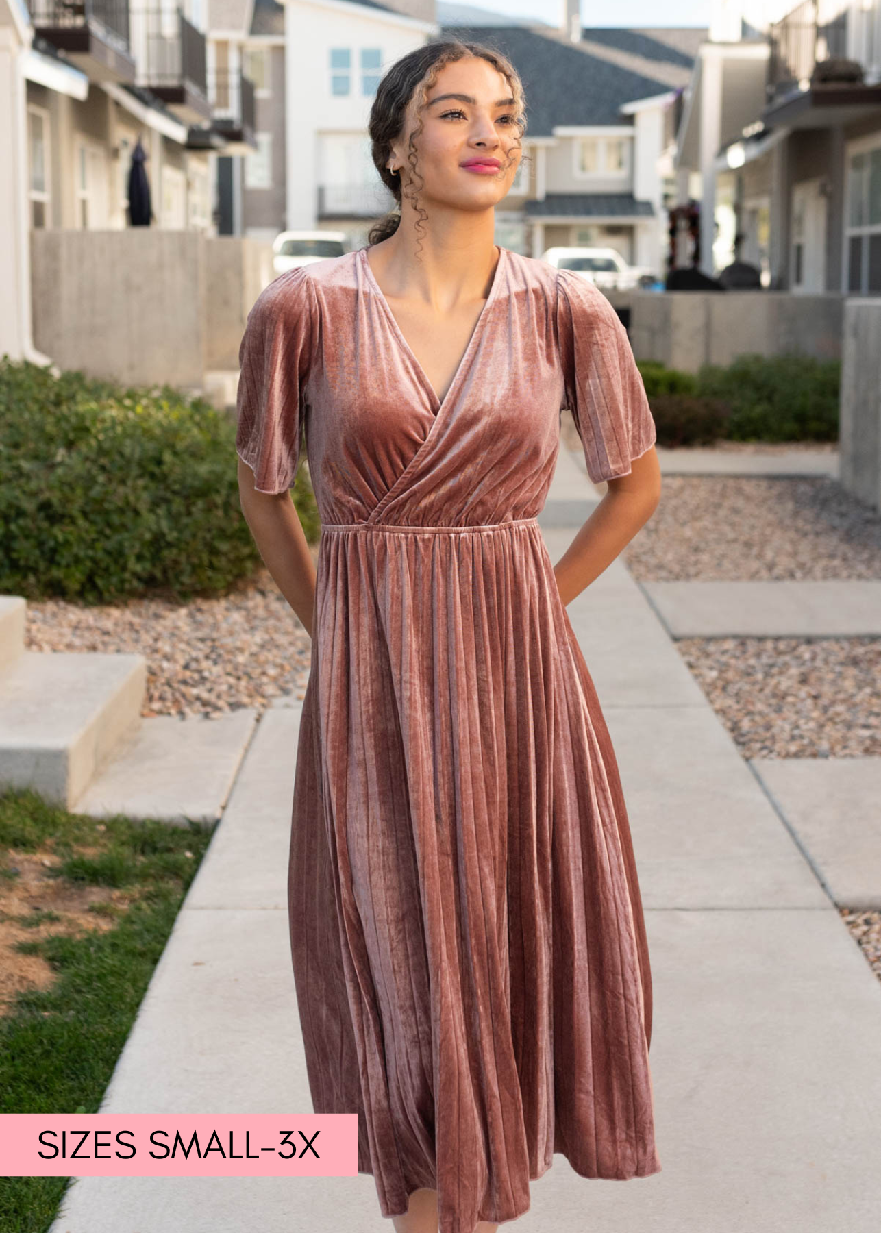 Reannah Dusty Rose Velvet Dress
