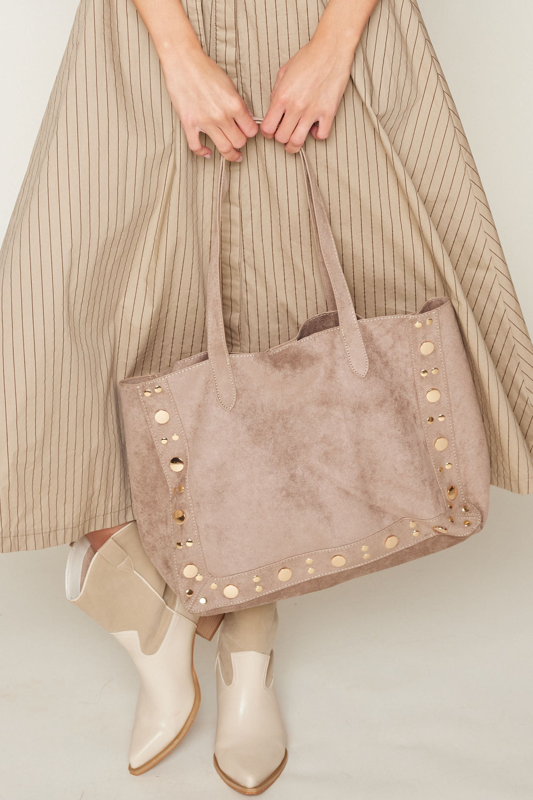 Sonia Large Suede Tote With Studs