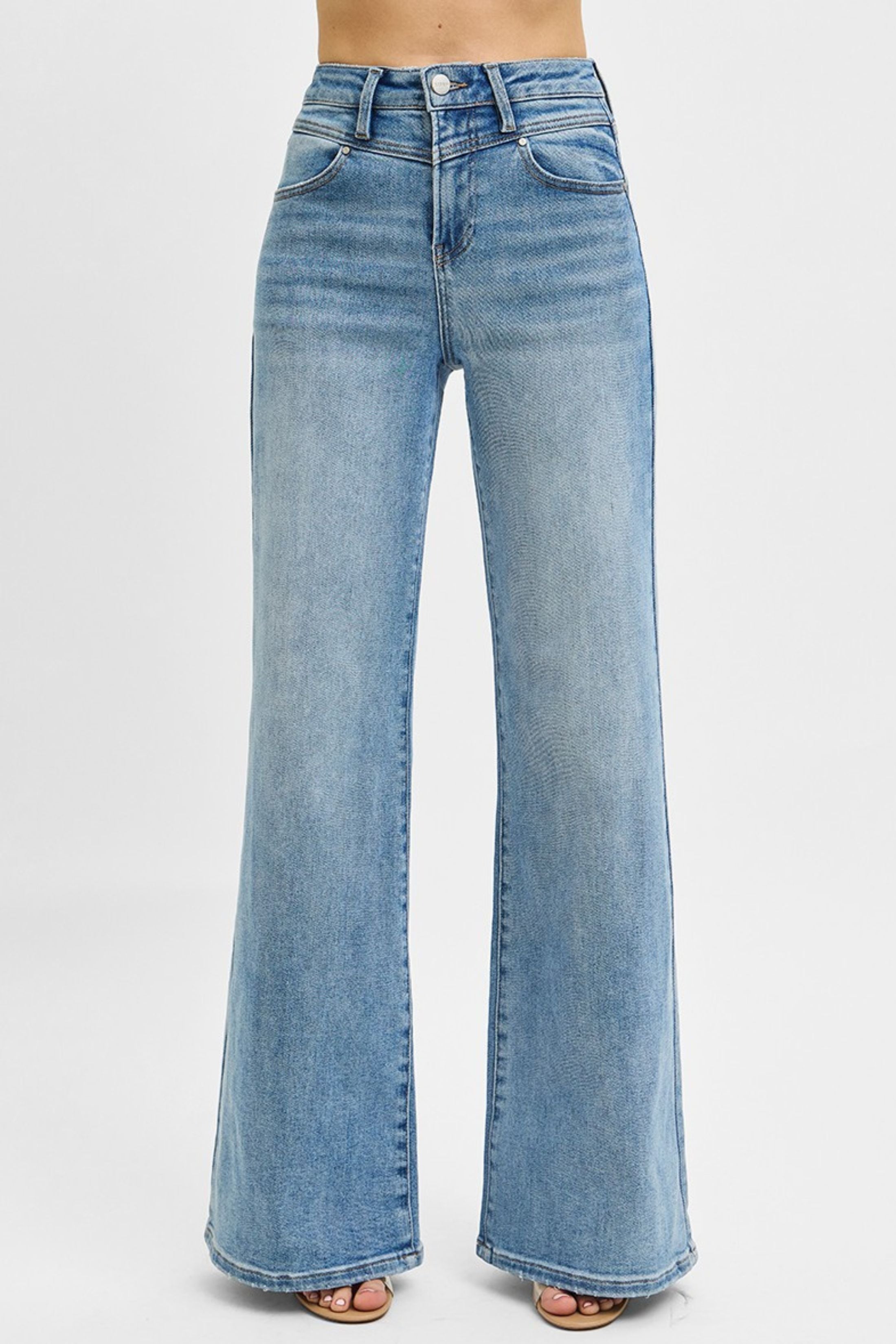 Mari High Rise Wide-Front Yoke Detail Jeans