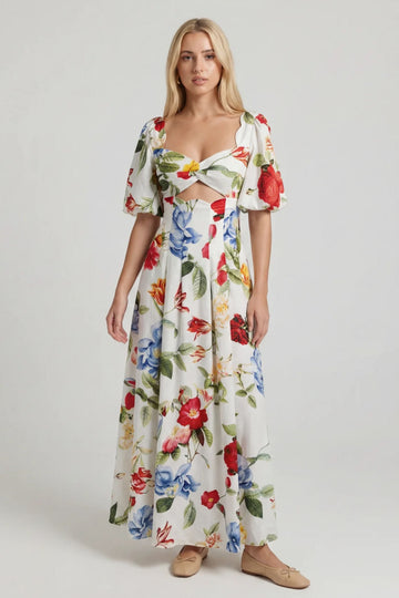 Alyssa Poly Print V Neck Dress