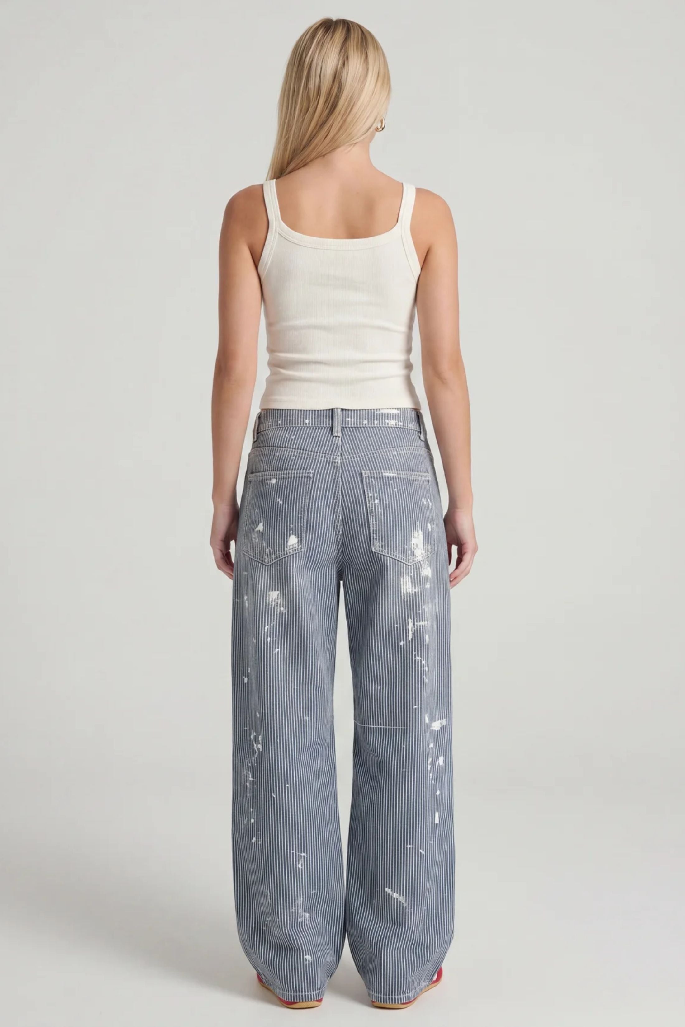 Reese Striped Mid Rise Barrel Jeans
