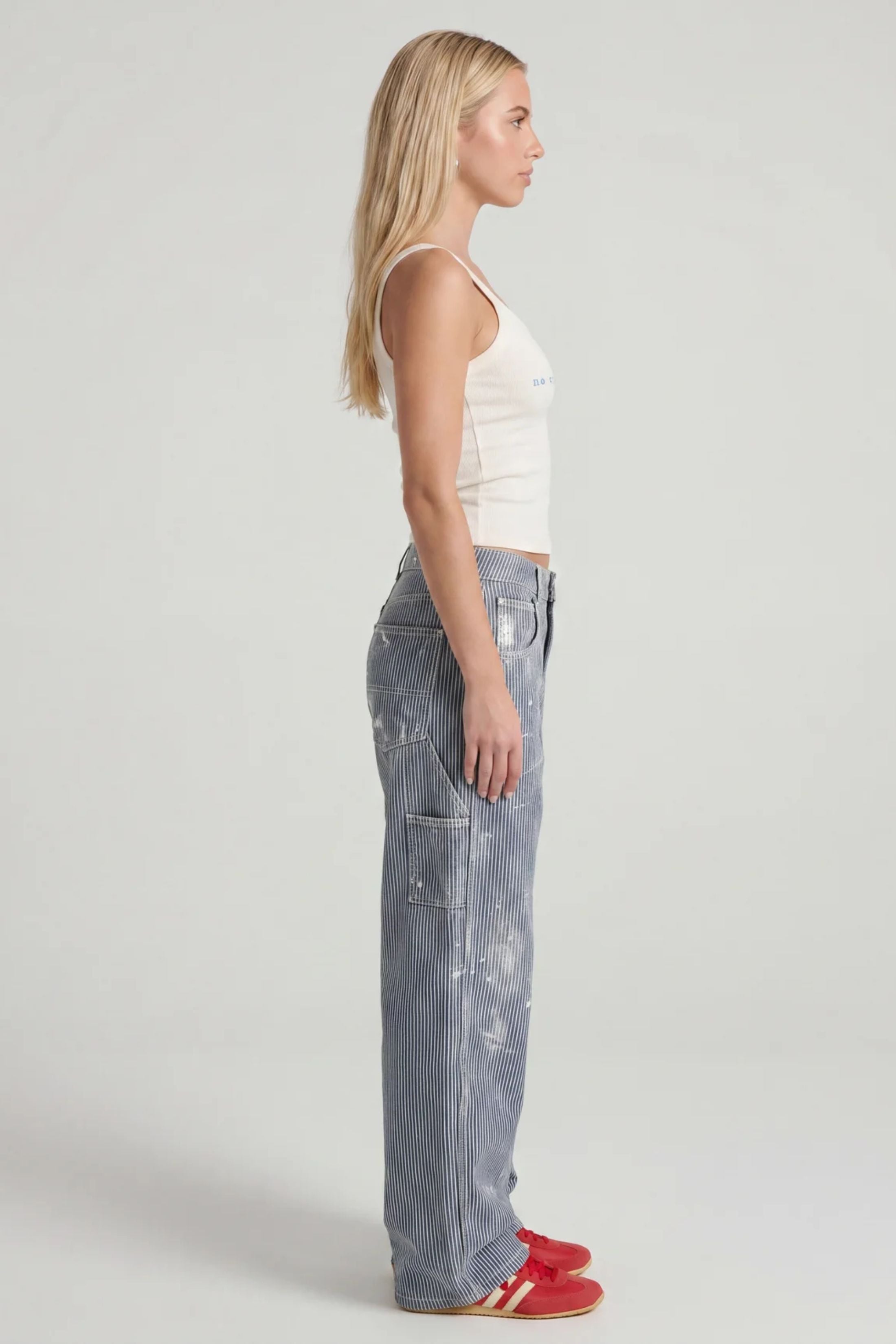 Reese Striped Mid Rise Barrel Jeans