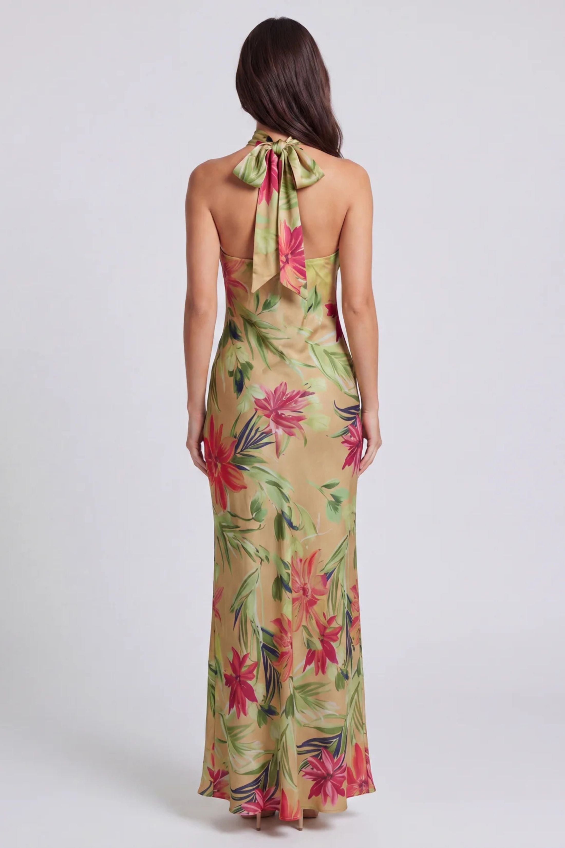 Alexis Rainforest Leaf Halter Neck Open Back Maxi Dress