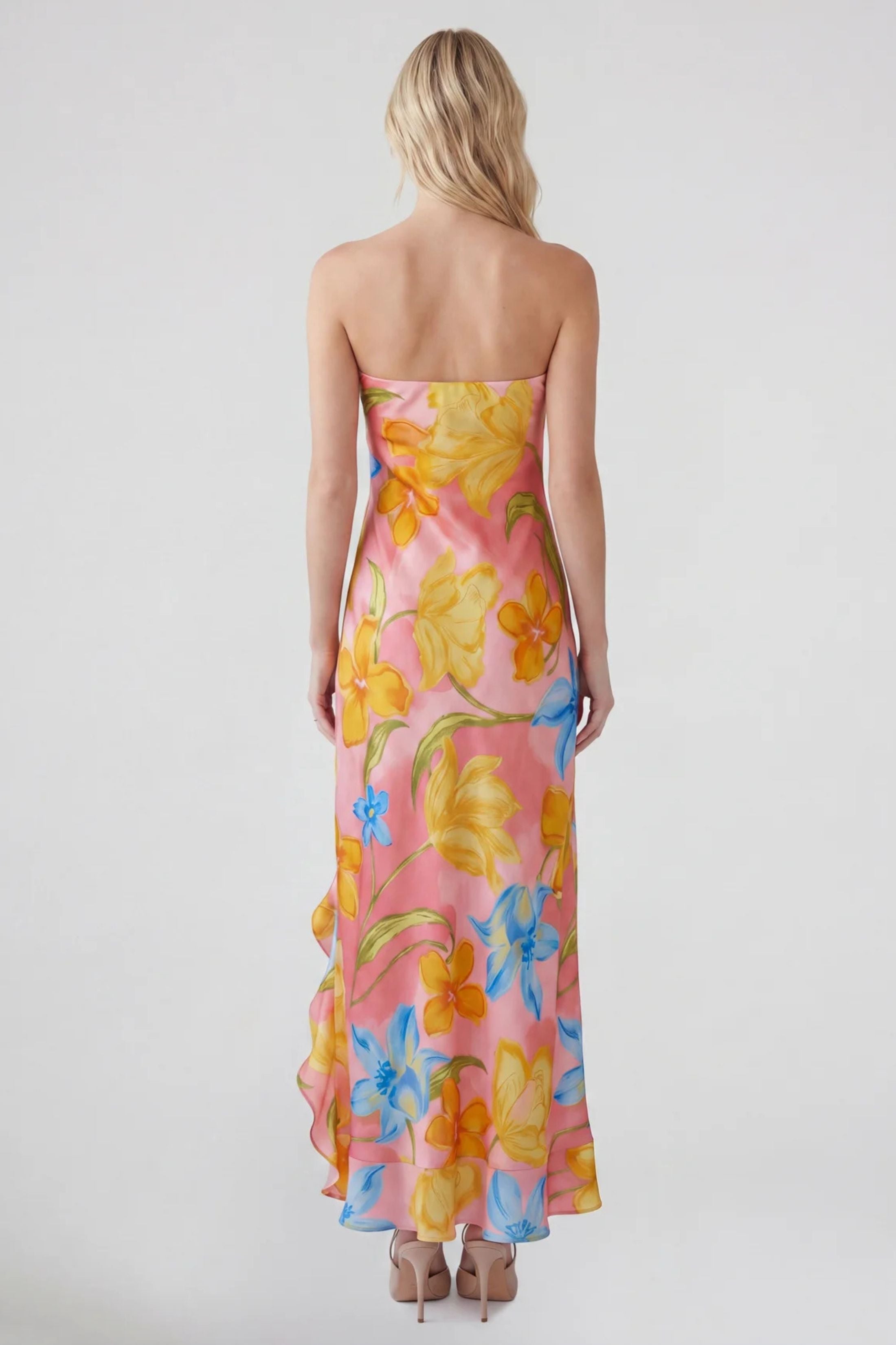 Rosie Strapless Ruffled Slit Maxi Dress