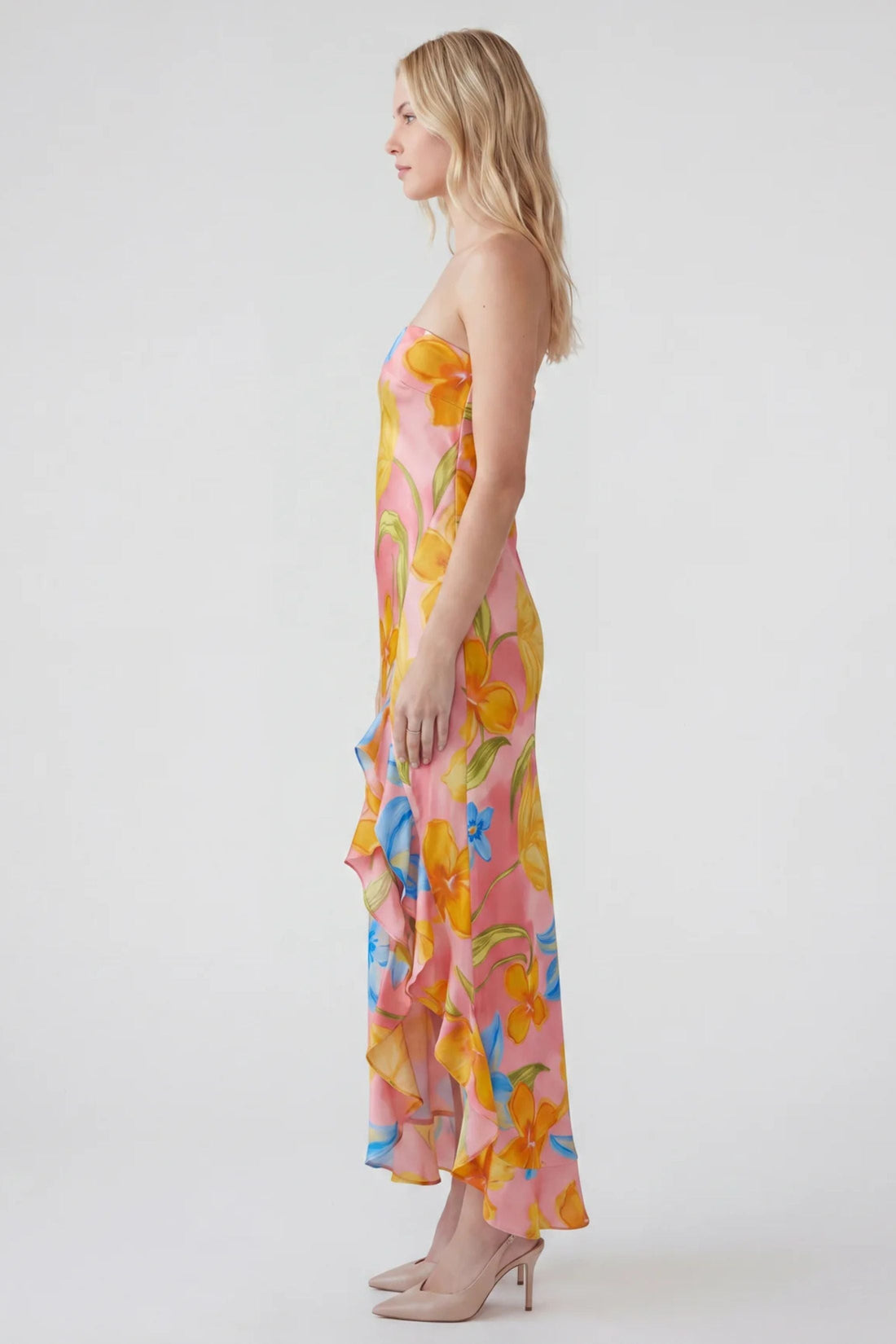 Rosie Strapless Ruffled Slit Maxi Dress