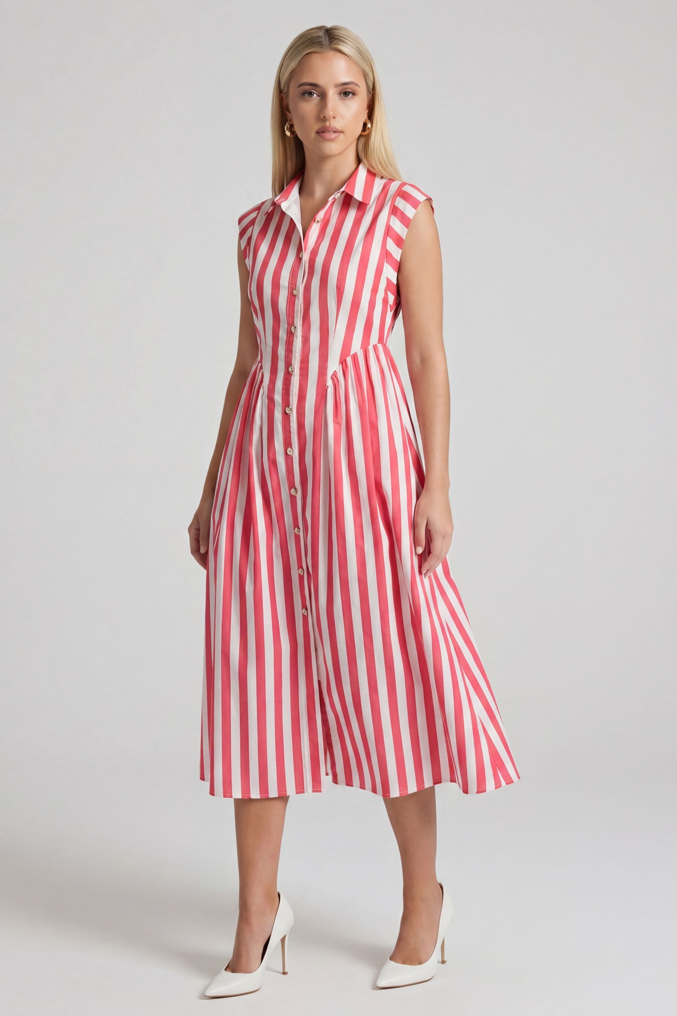 Clark Striped Collared Midi Dress
