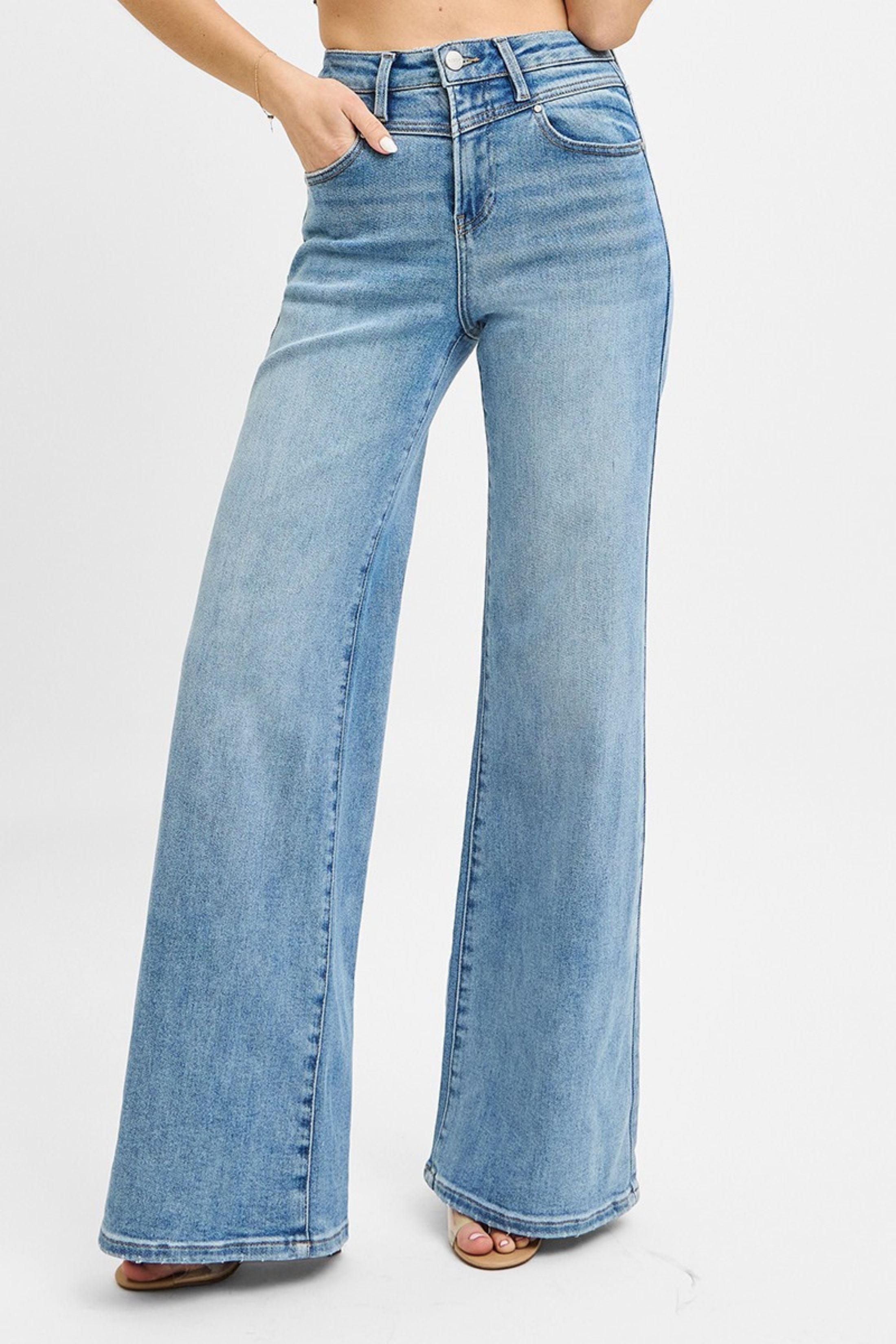 Mari High Rise Wide-Front Yoke Detail Jeans