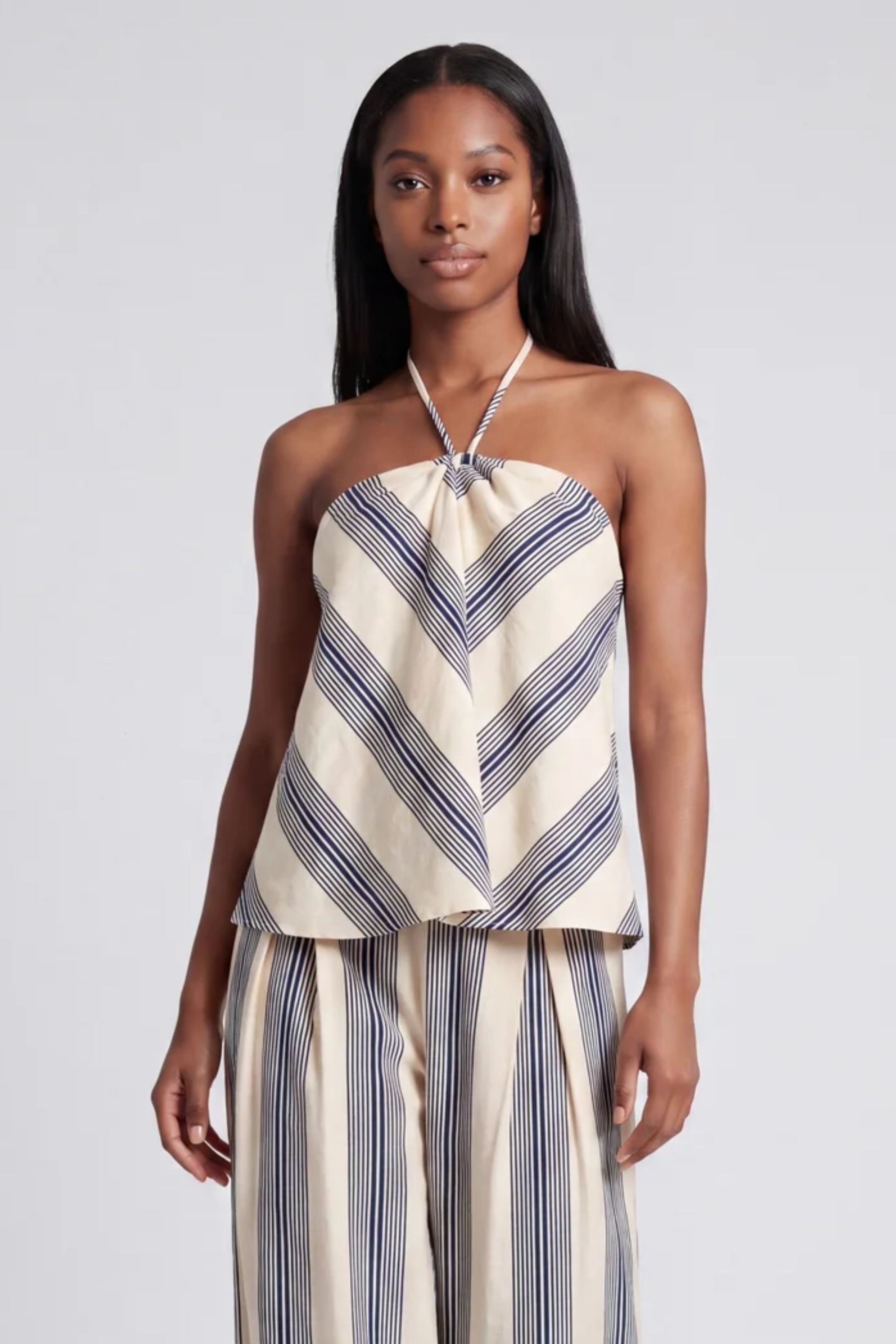 Tara Linen Striped Halter Neck Top