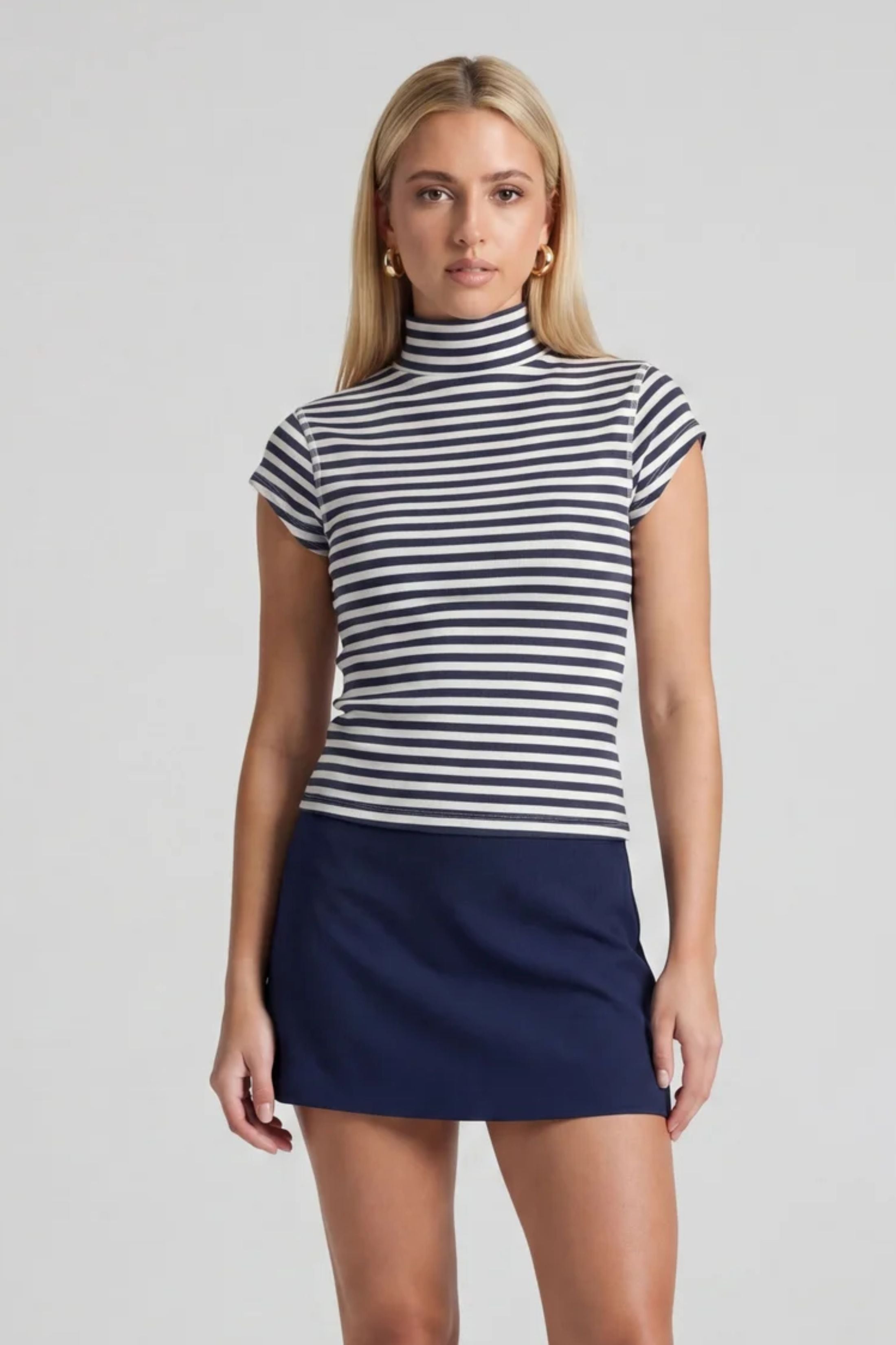 Maria High Neck Striped Shirt