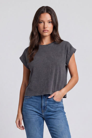 Leela Washed Cotton Cuffed Short Sleeve Top