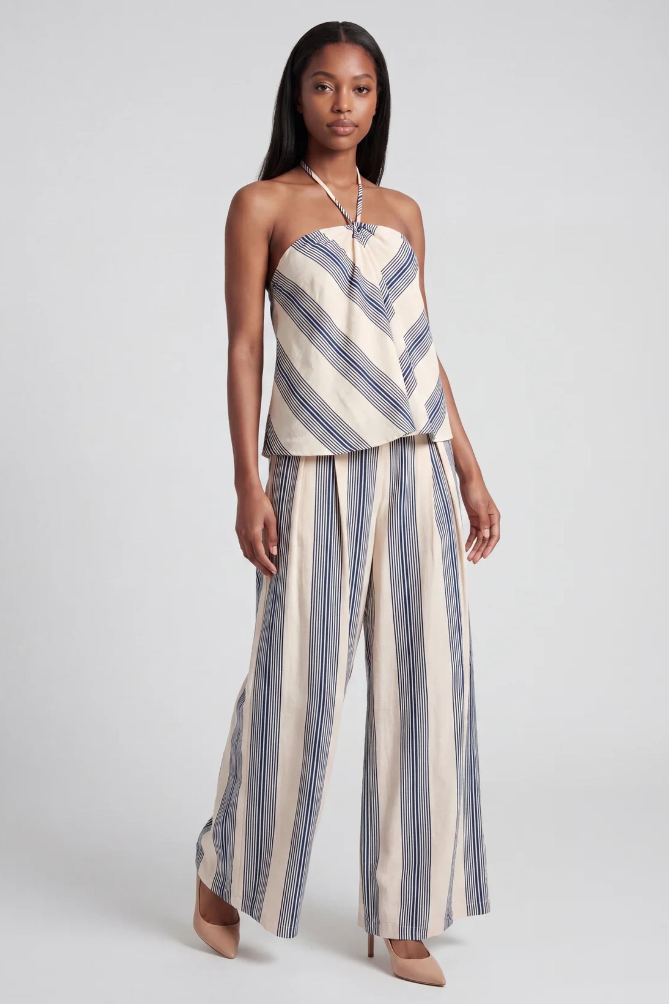 Tara Linen Striped Halter Neck Top