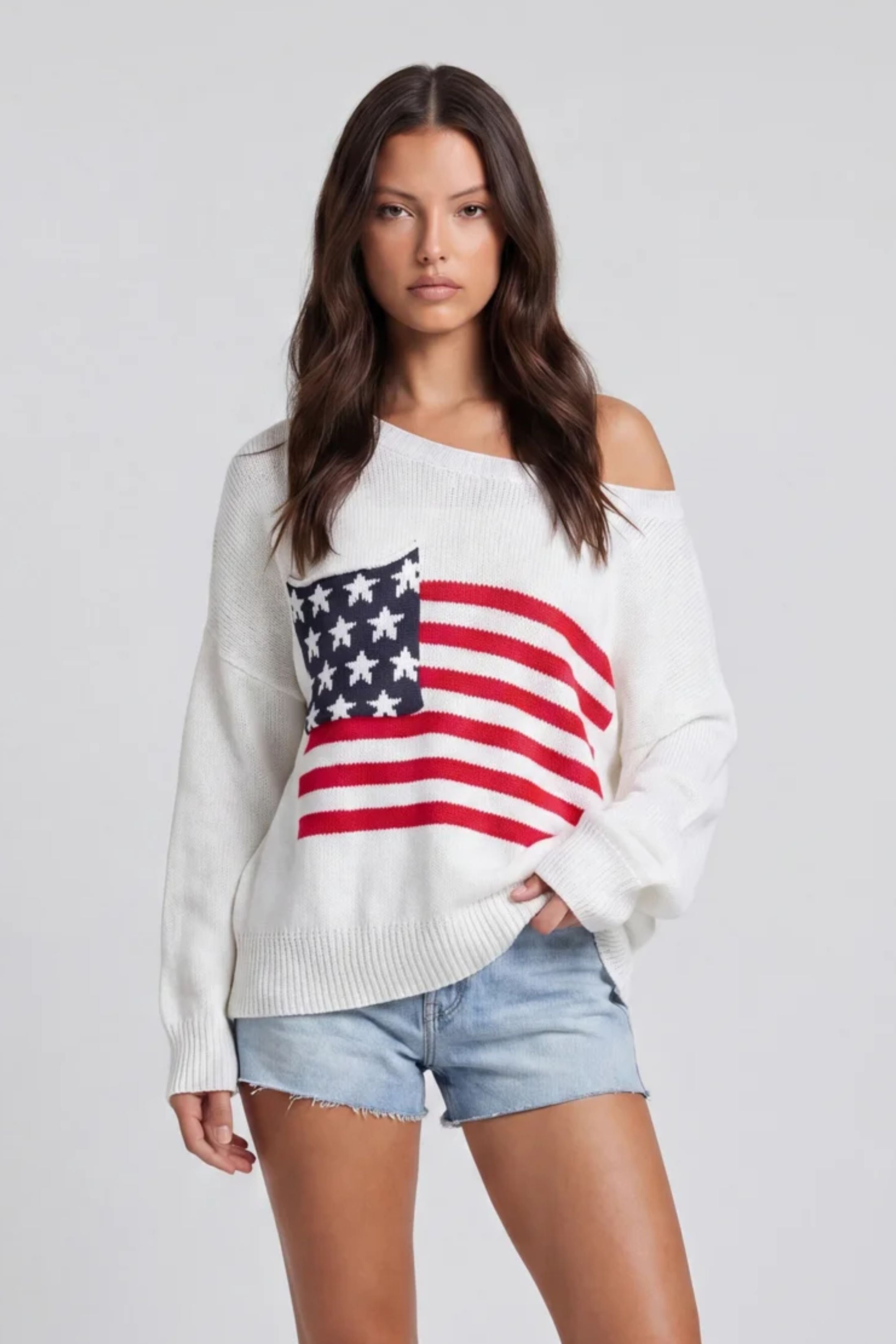 American Flag Pocket Detail Sweater