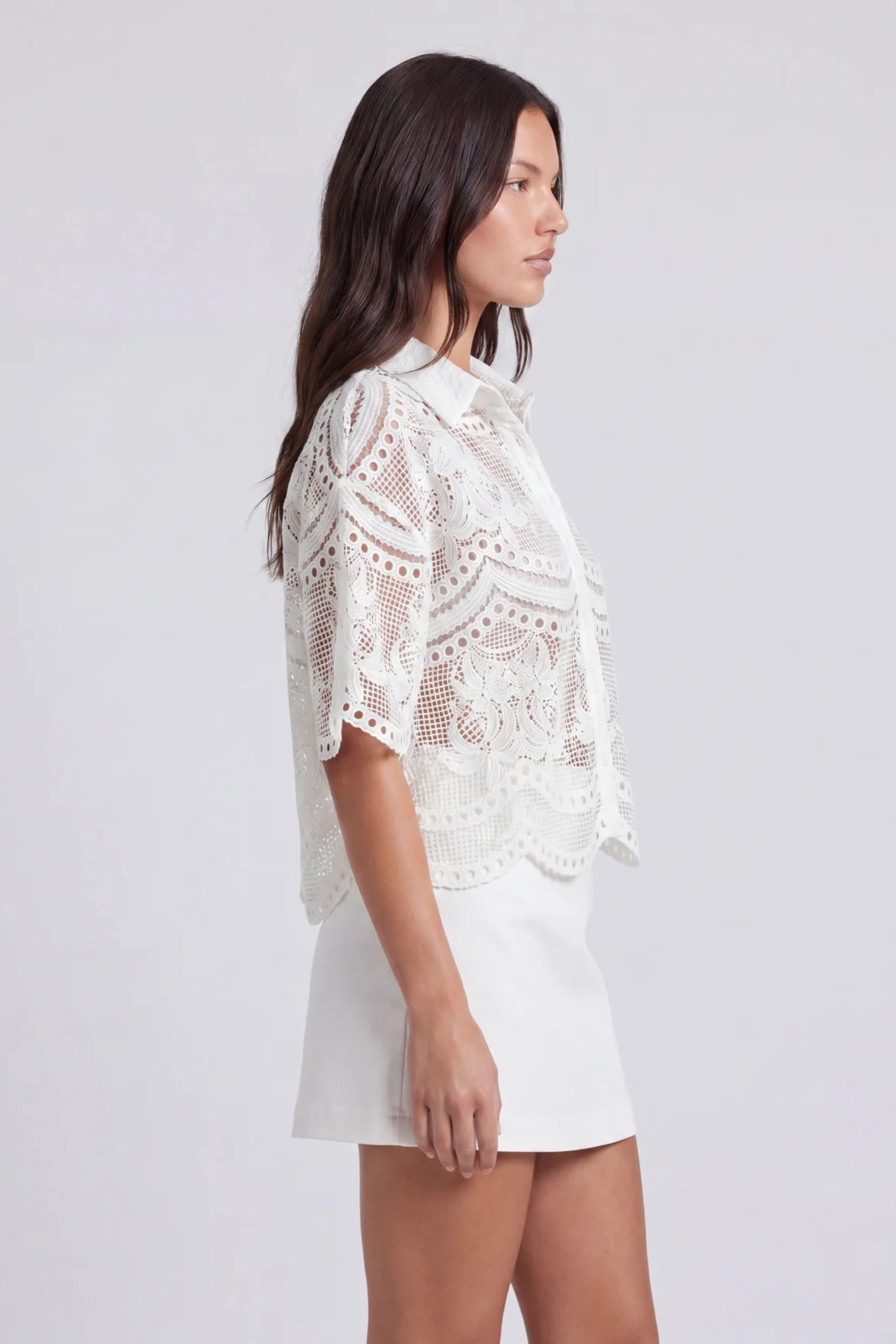 Blake Lace Button Up Collared Top
