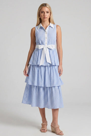James Striped Tiered Midi Dress