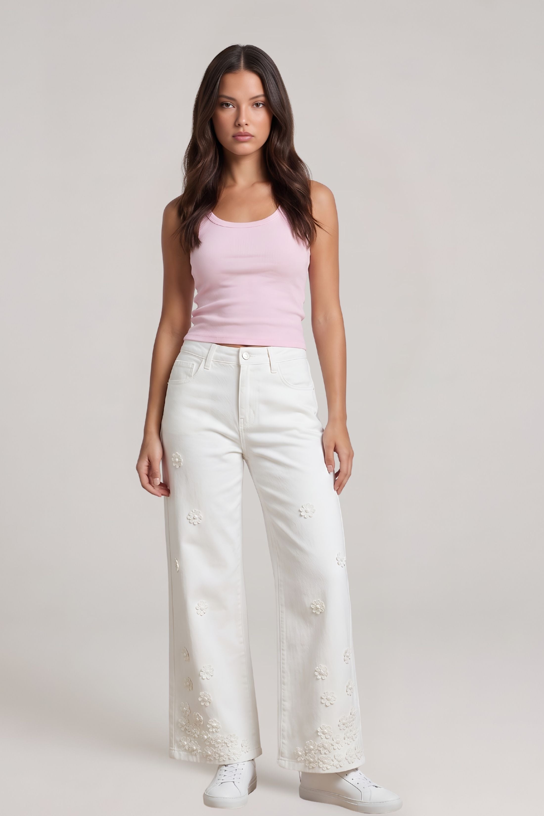 Caroline Risen Mid Rise-Crop Wide Flower Pants