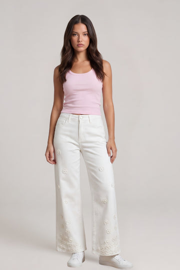 Caroline Risen Mid Rise-Crop Wide Flower Pants