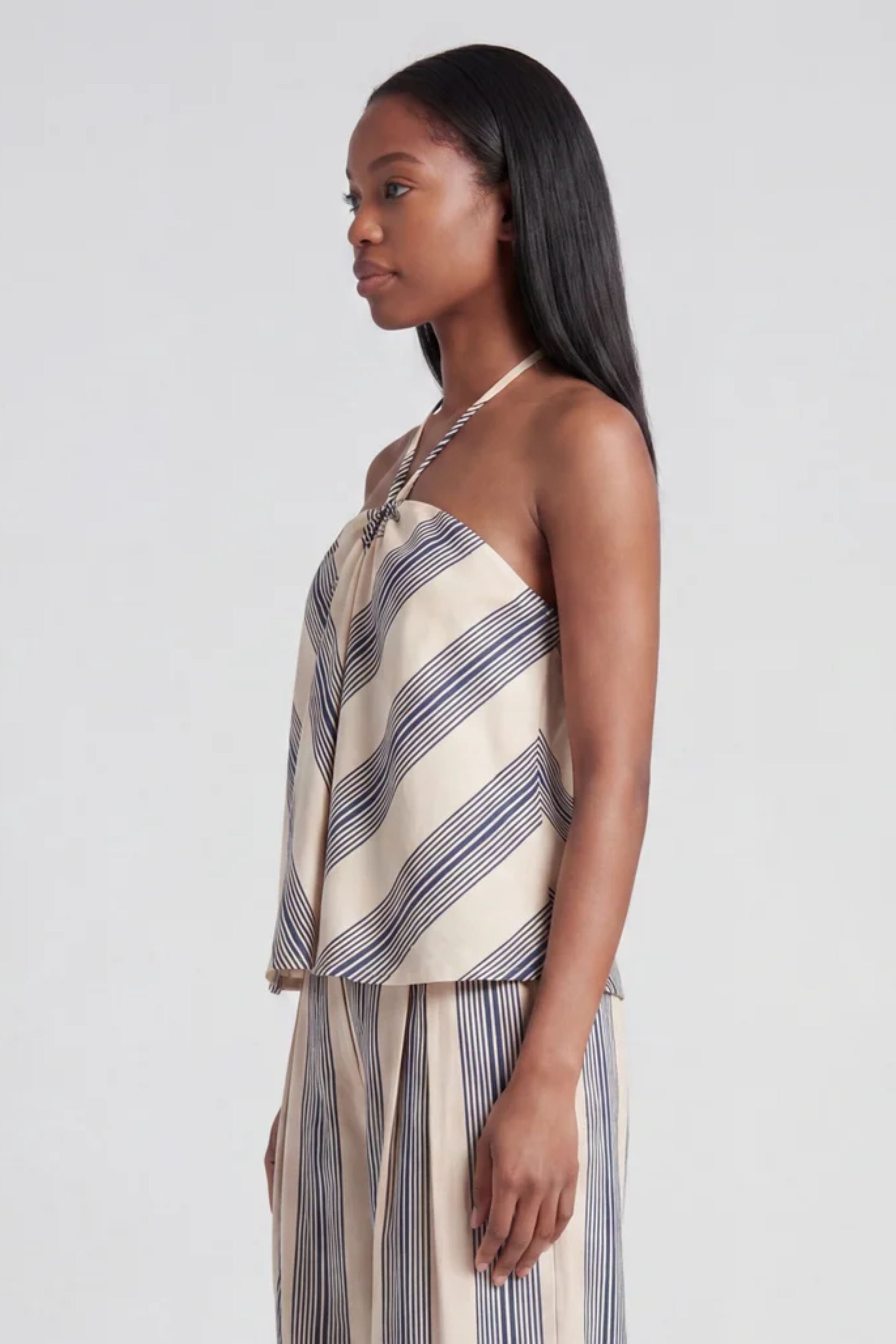 Tara Linen Striped Halter Neck Top