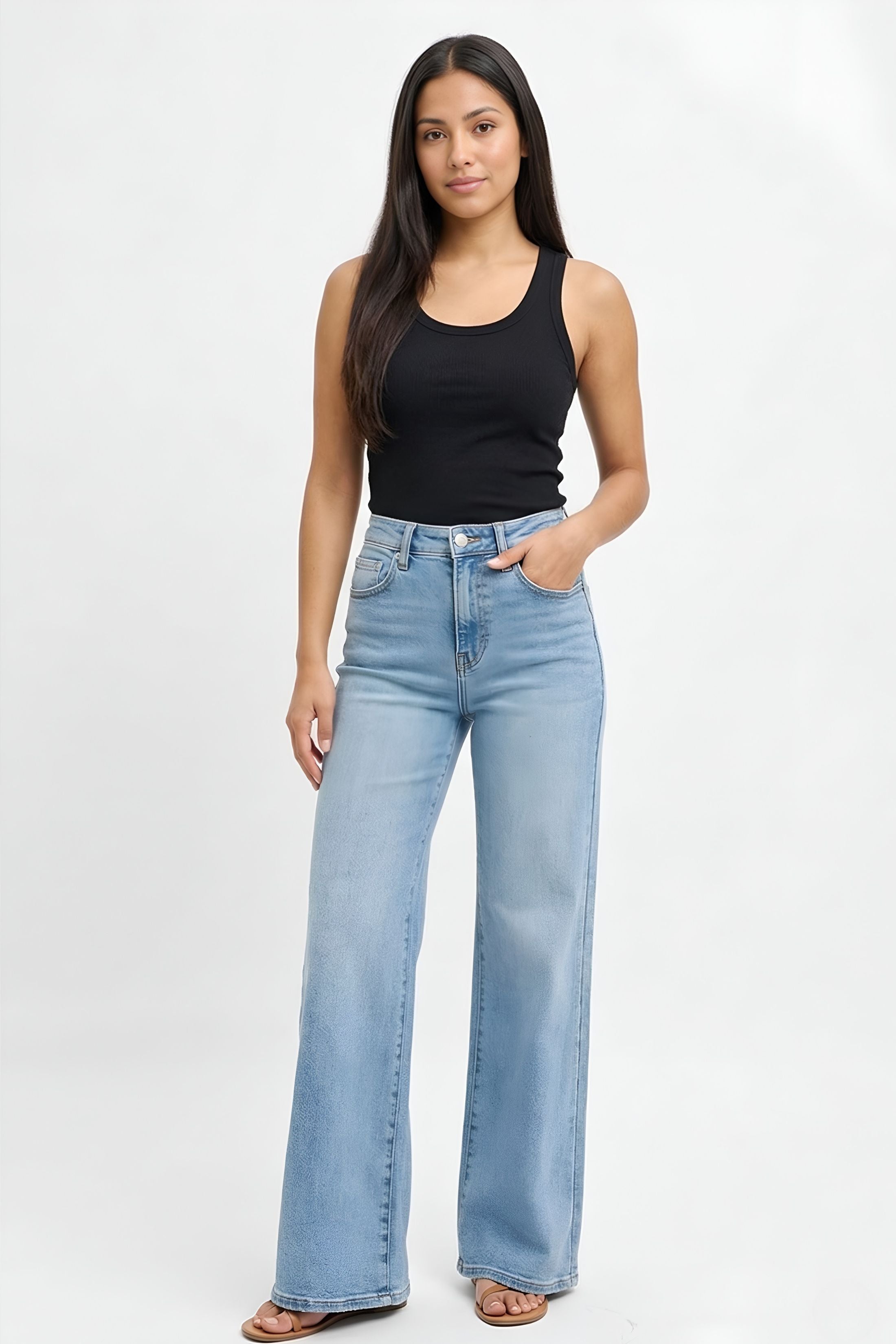 Mari High Rise Wide-Front Yoke Detail Jeans