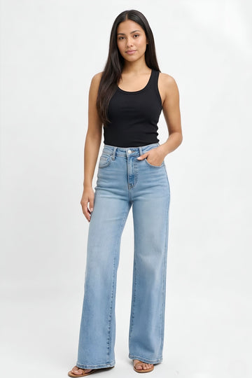 Mari High Rise Wide-Front Yoke Detail Jeans