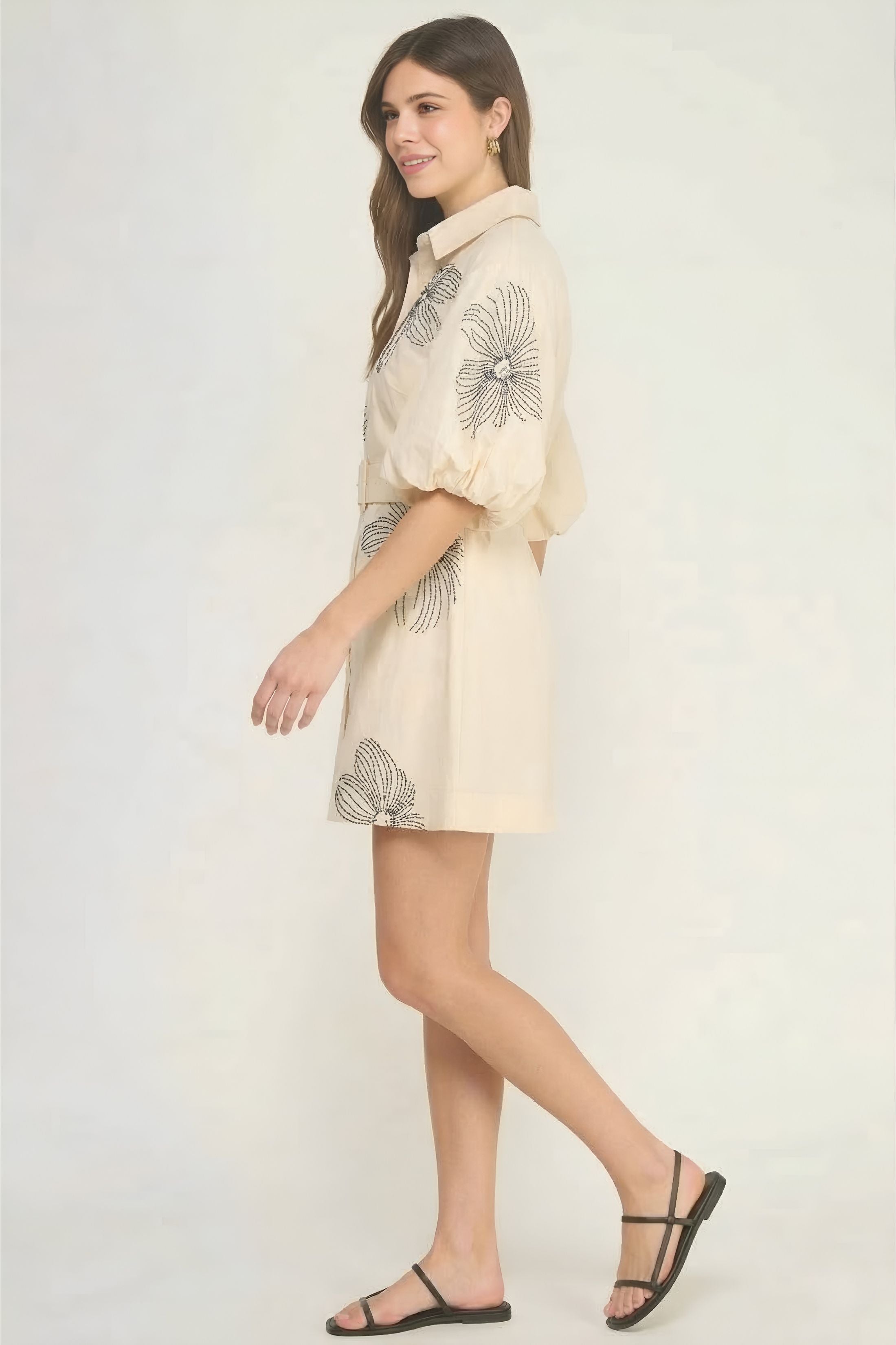 Mallory Embroidered Puff Sleeve Mini Dress