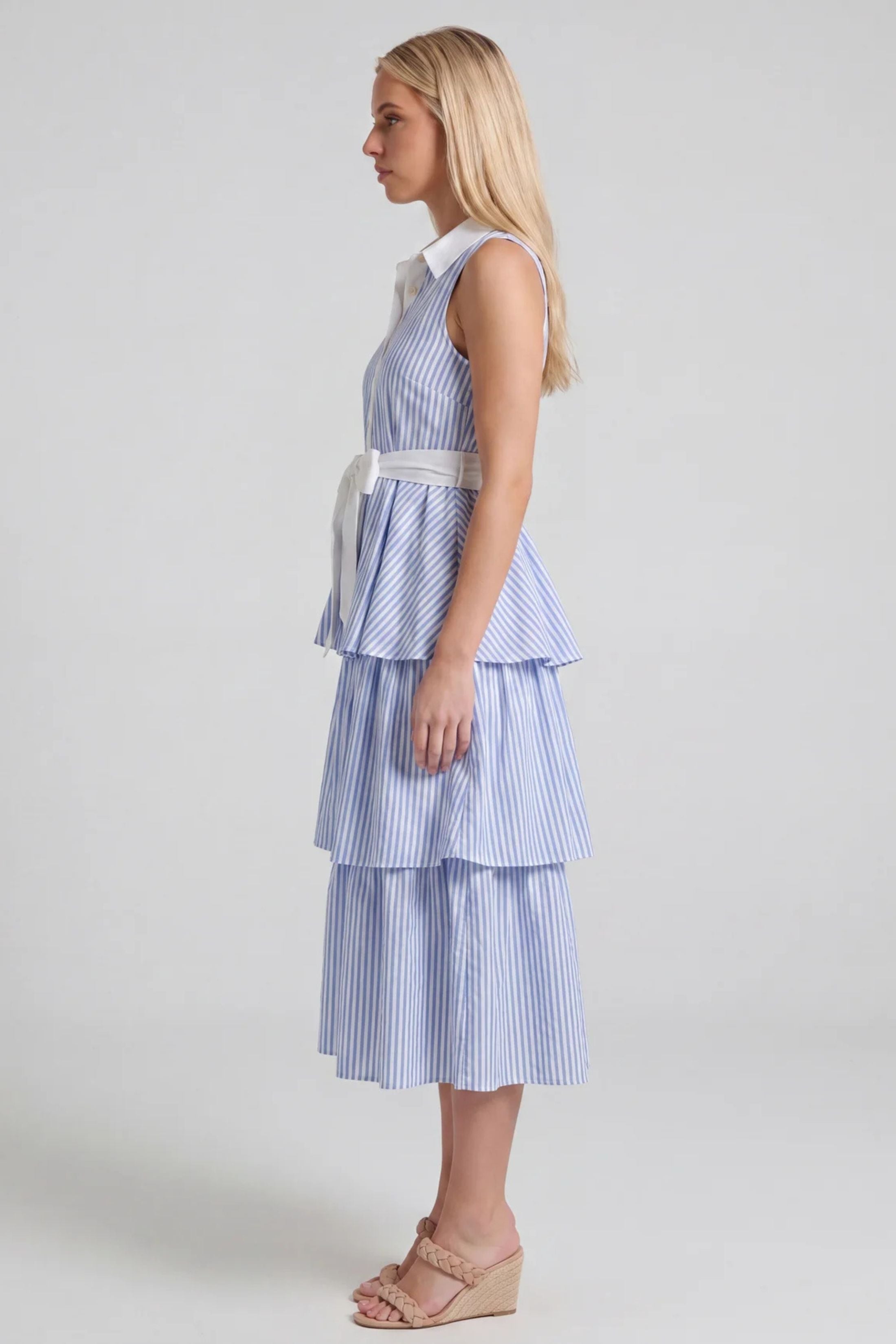 James Striped Tiered Midi Dress