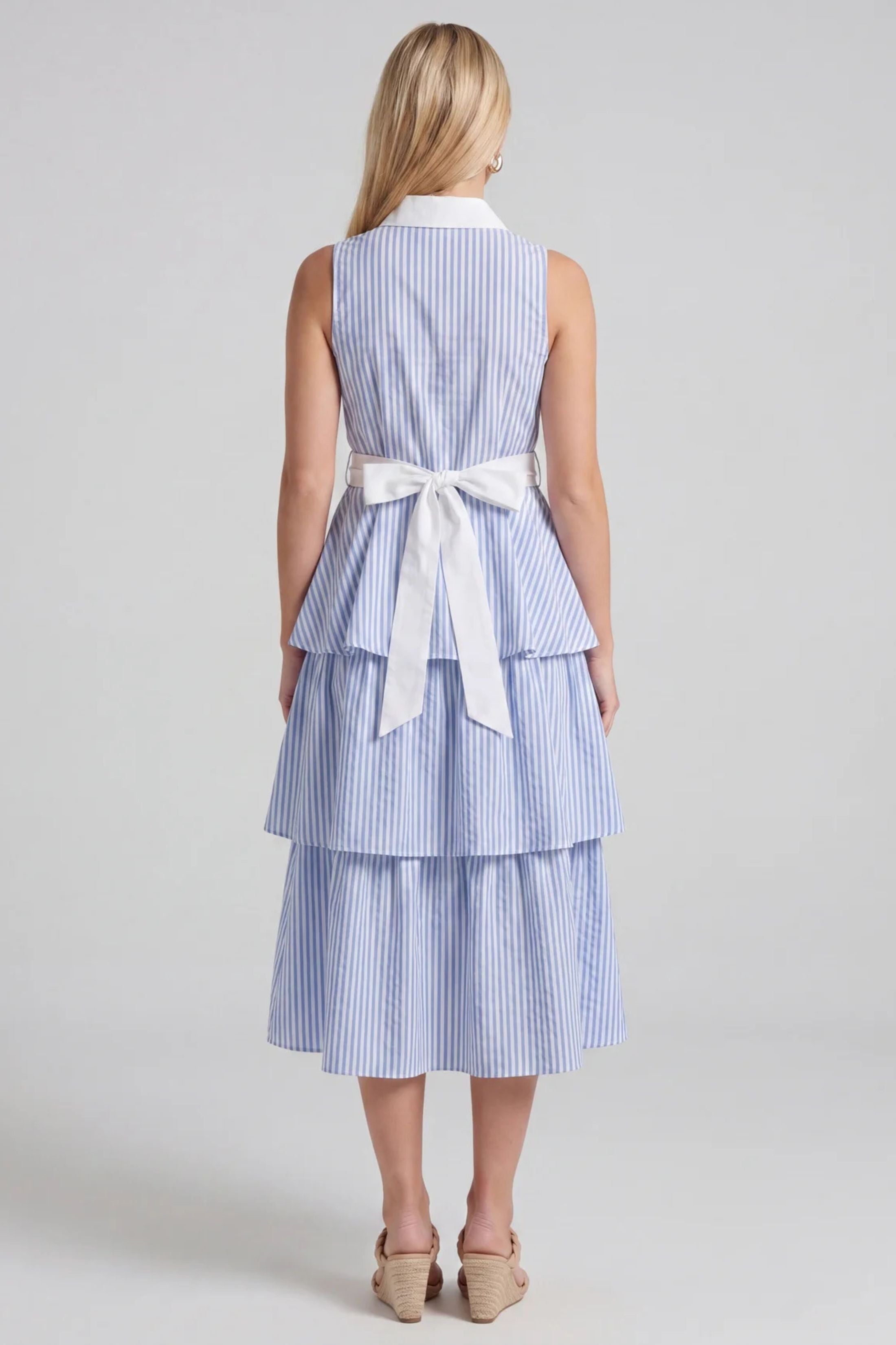 James Striped Tiered Midi Dress