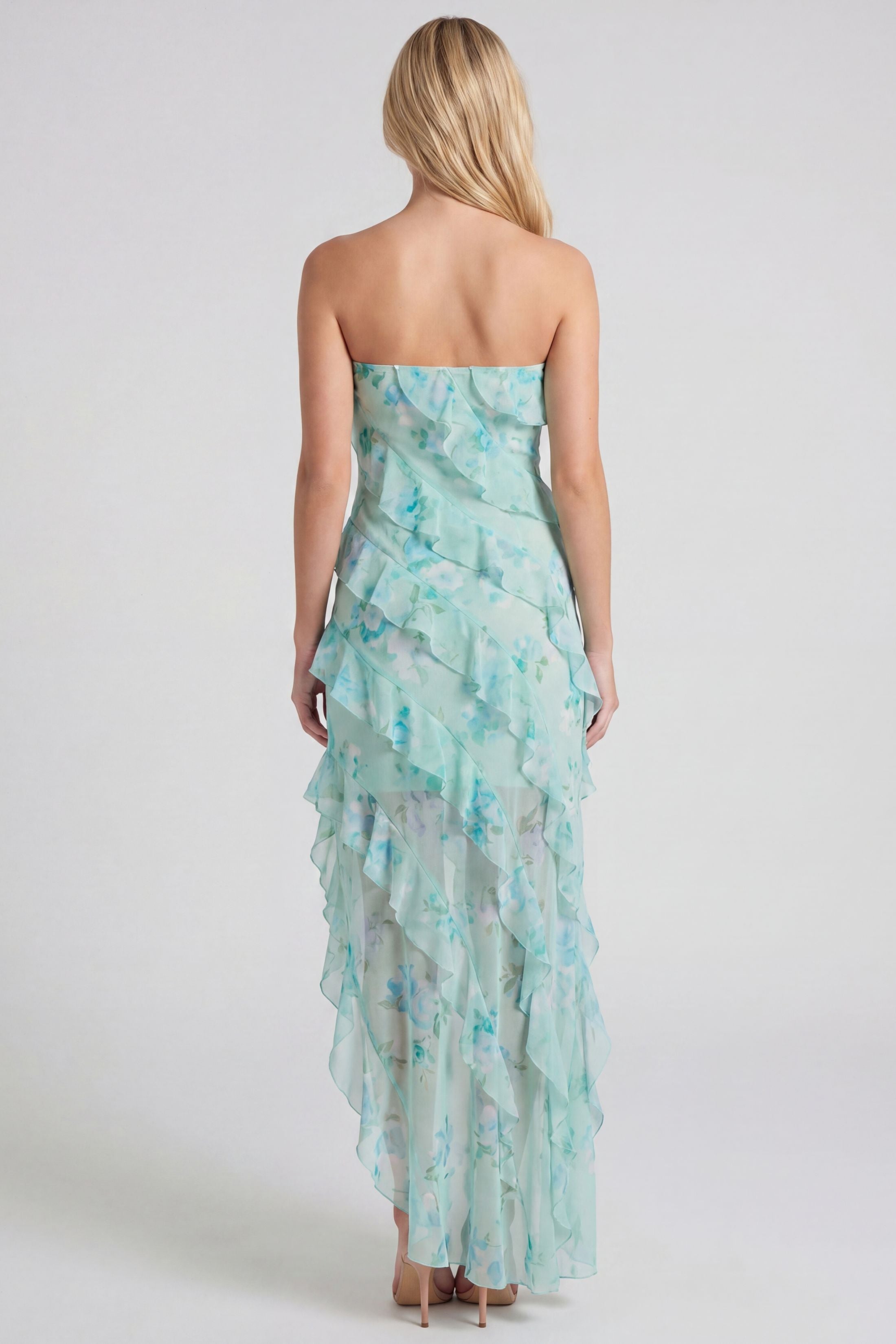 Lia Mesh Ruffle Slit Maxi Dress