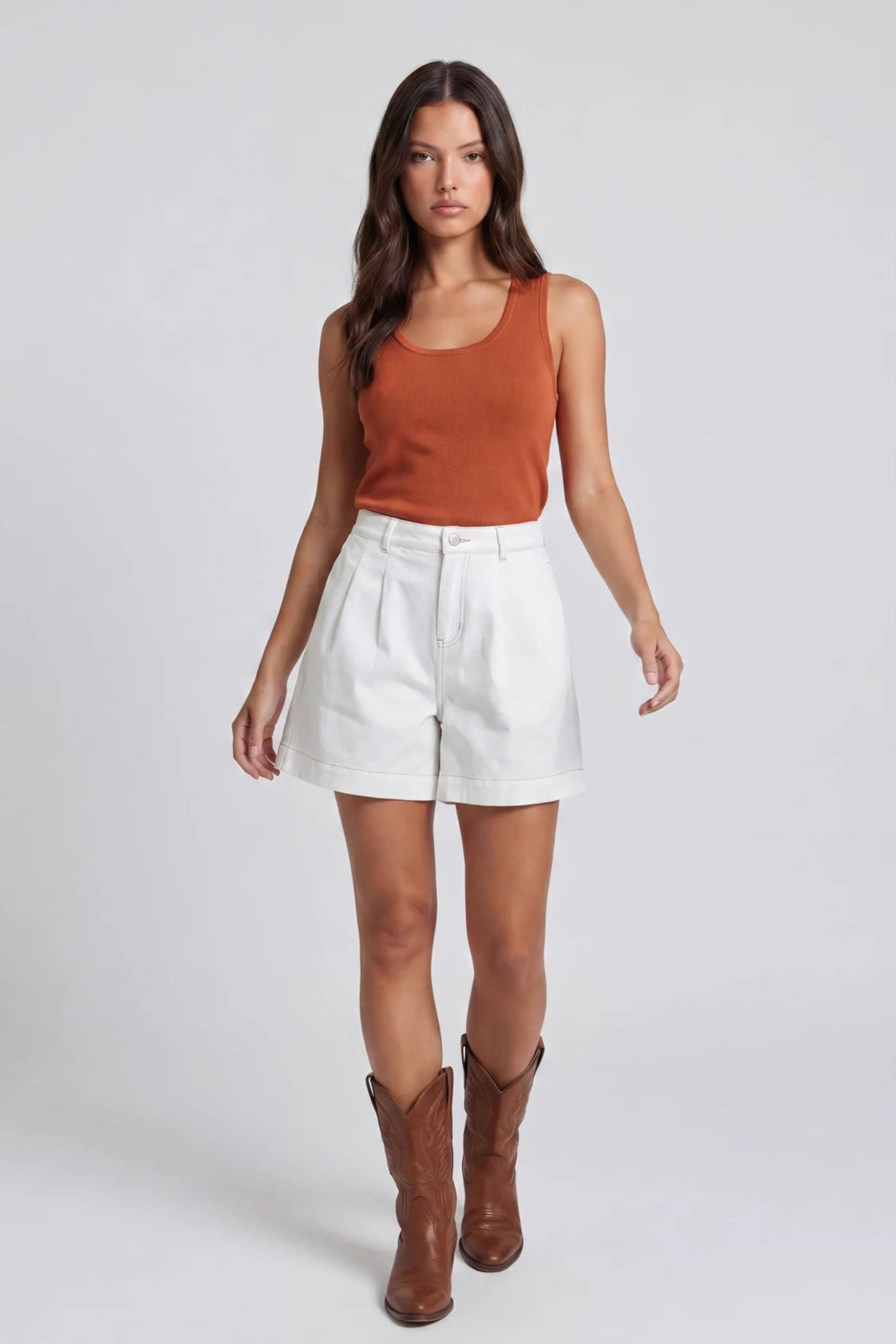 Allison High Waisted Button Closure Shorts