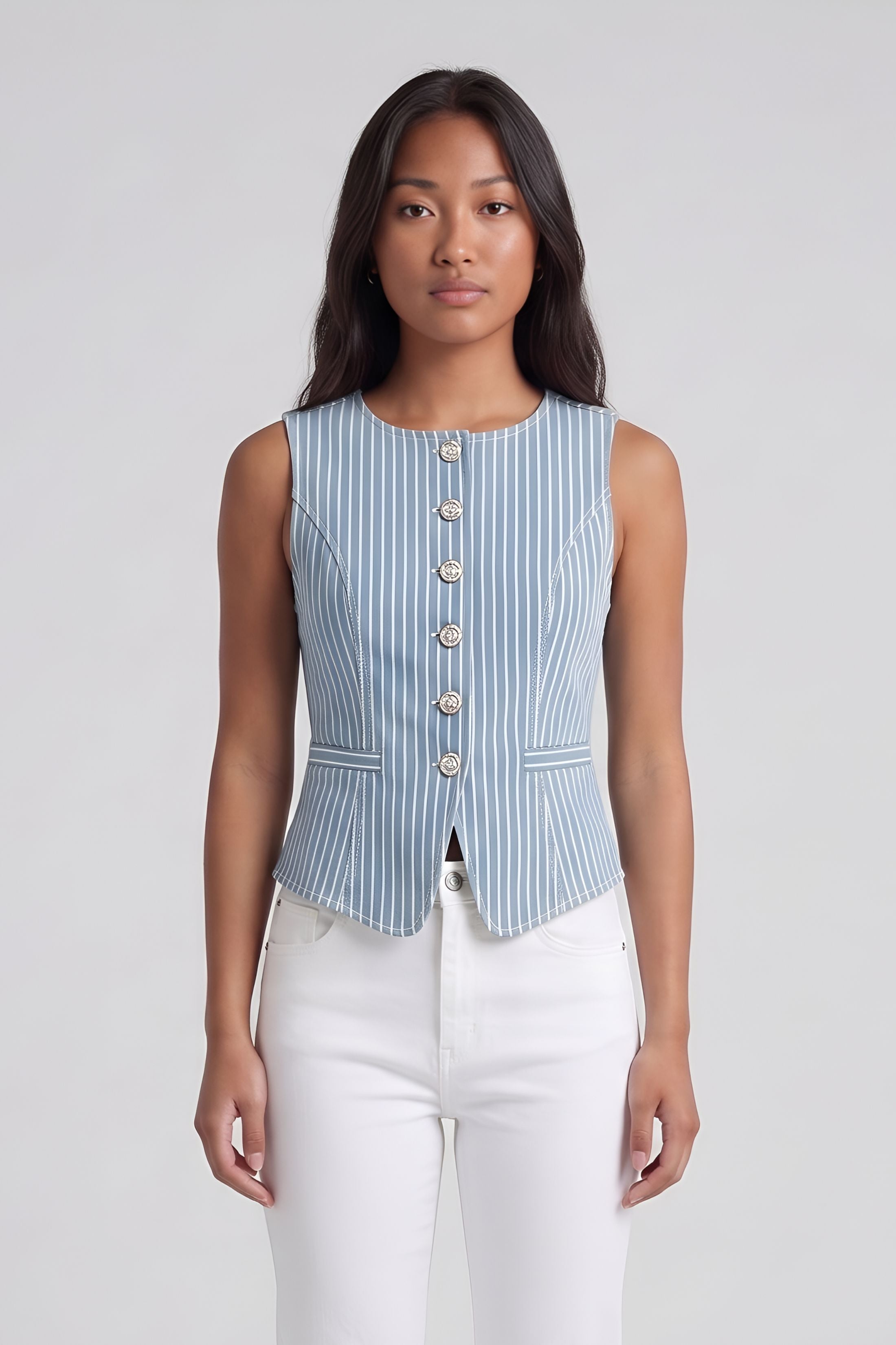 Daisy Striped Denim Top