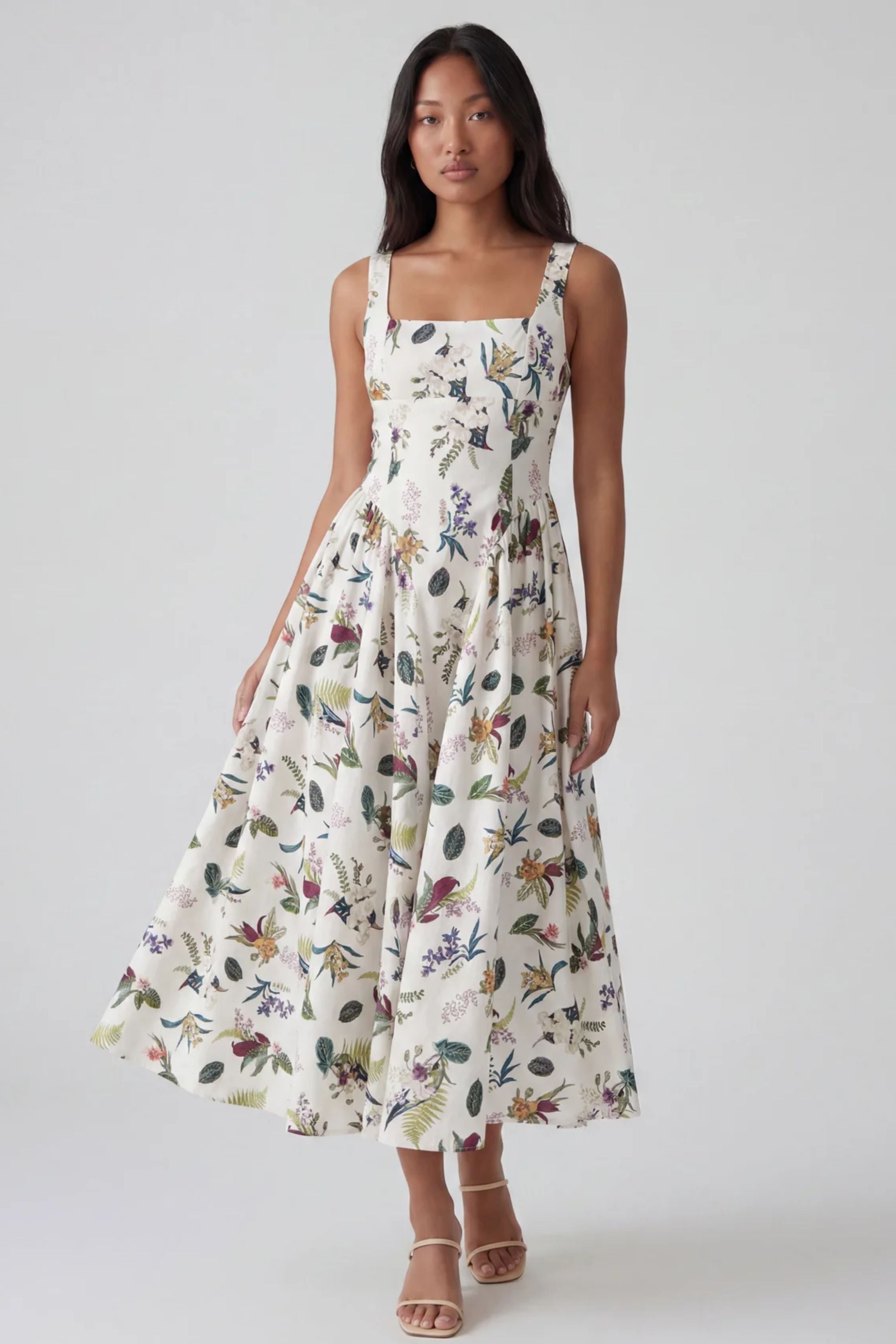 Delena Floral Print Square Neck Dress