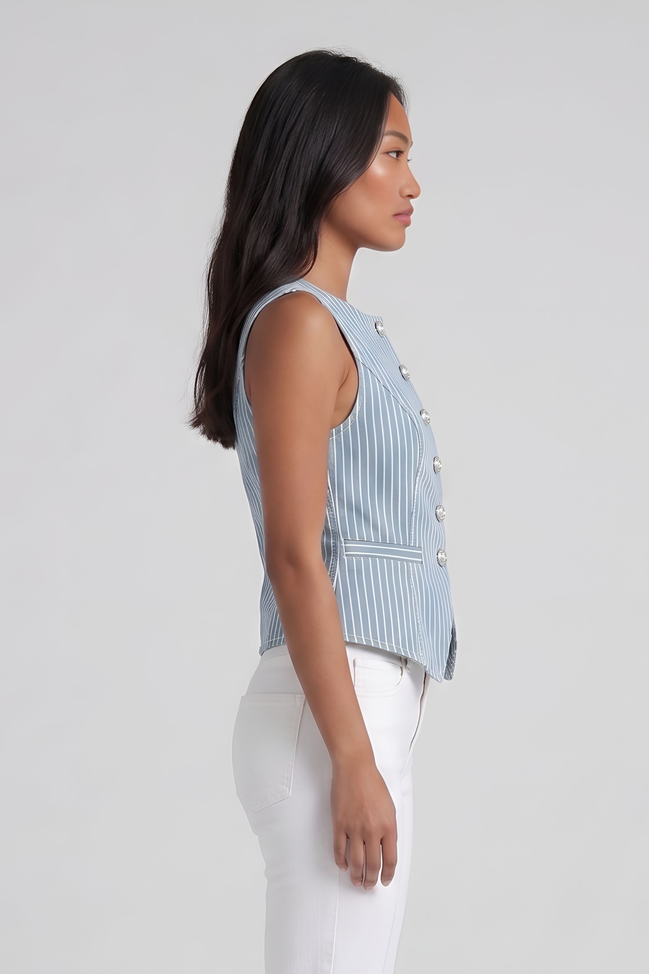 Daisy Striped Denim Top