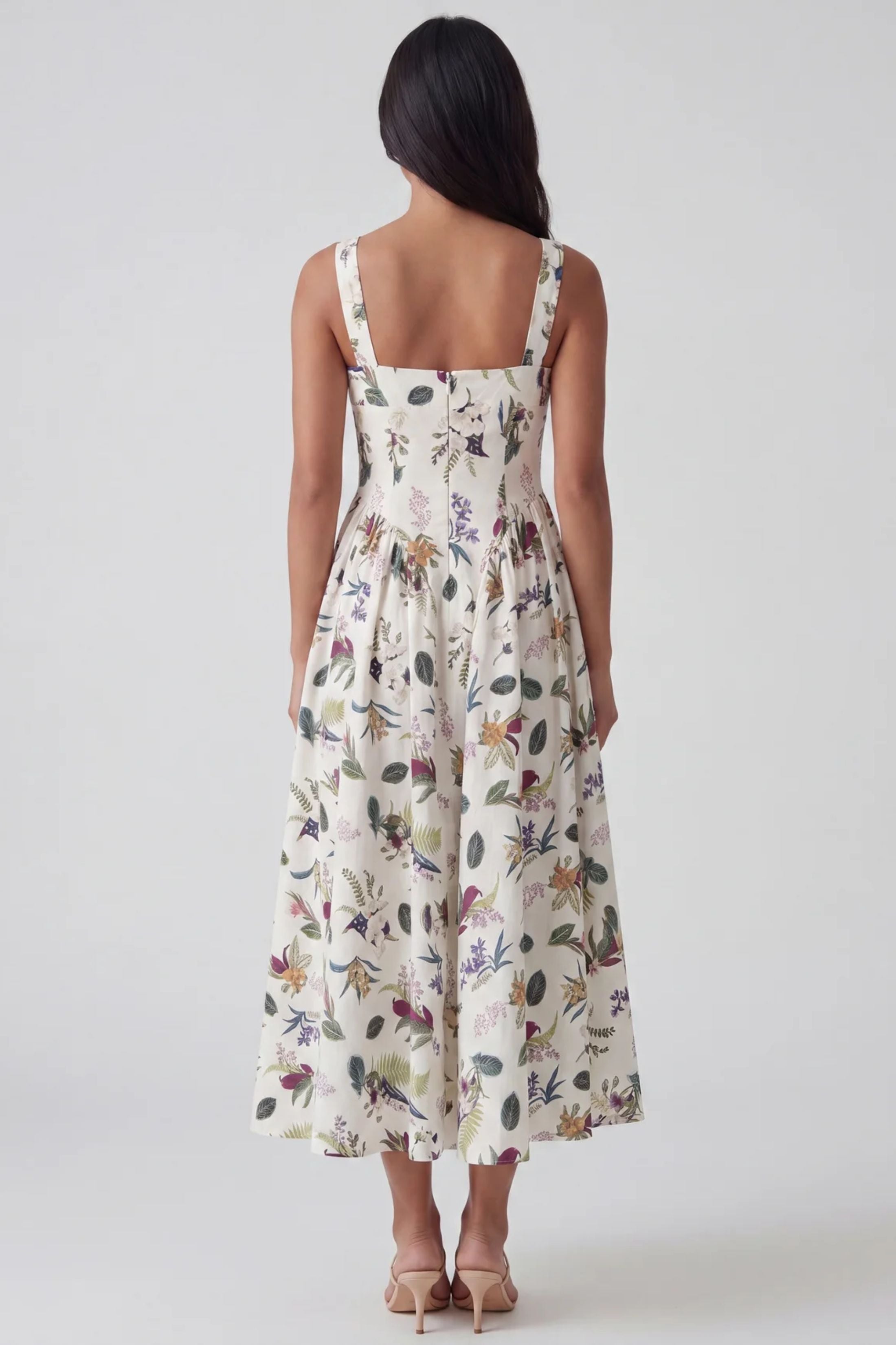 Delena Floral Print Square Neck Dress