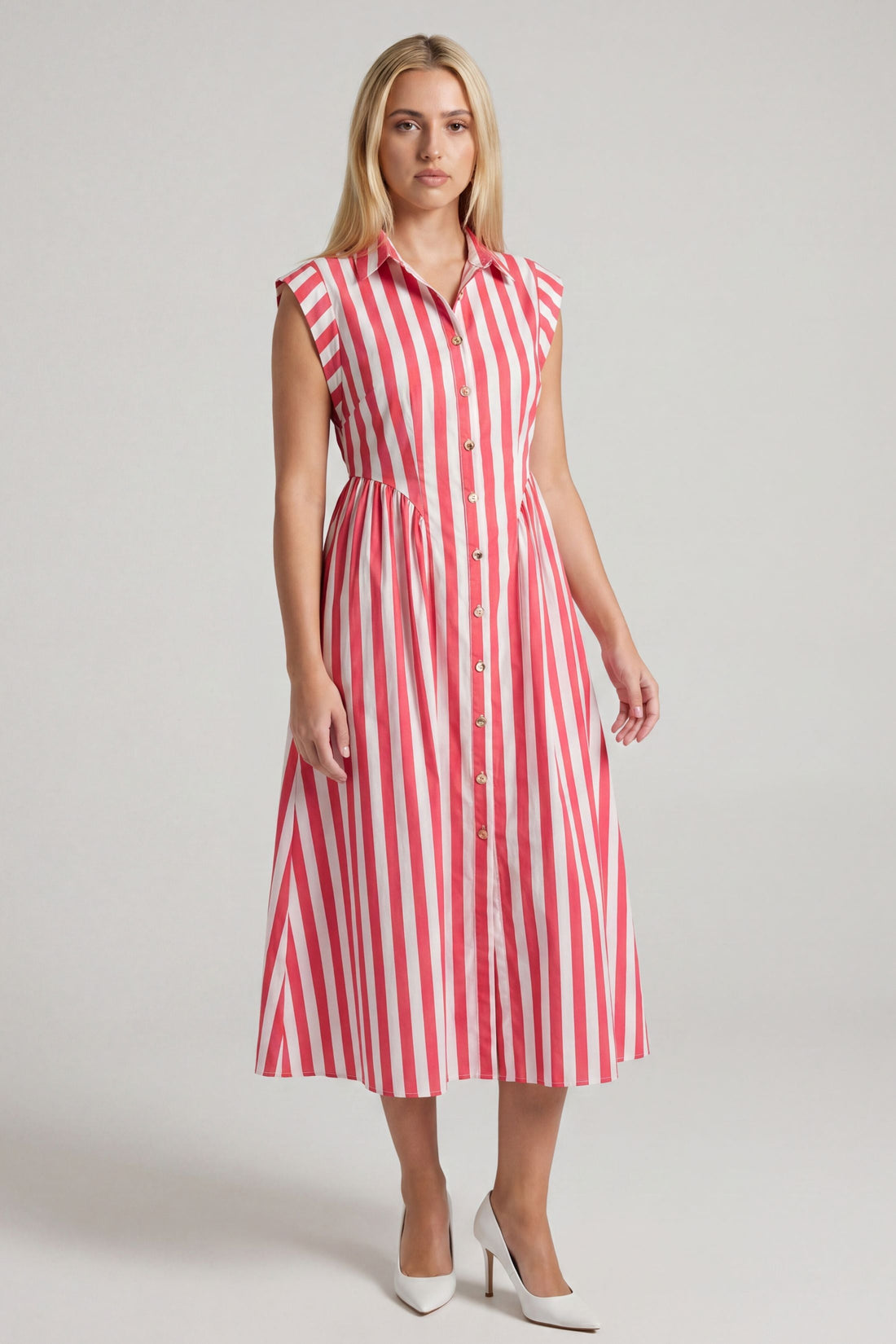Clark Striped Collared Midi Dress