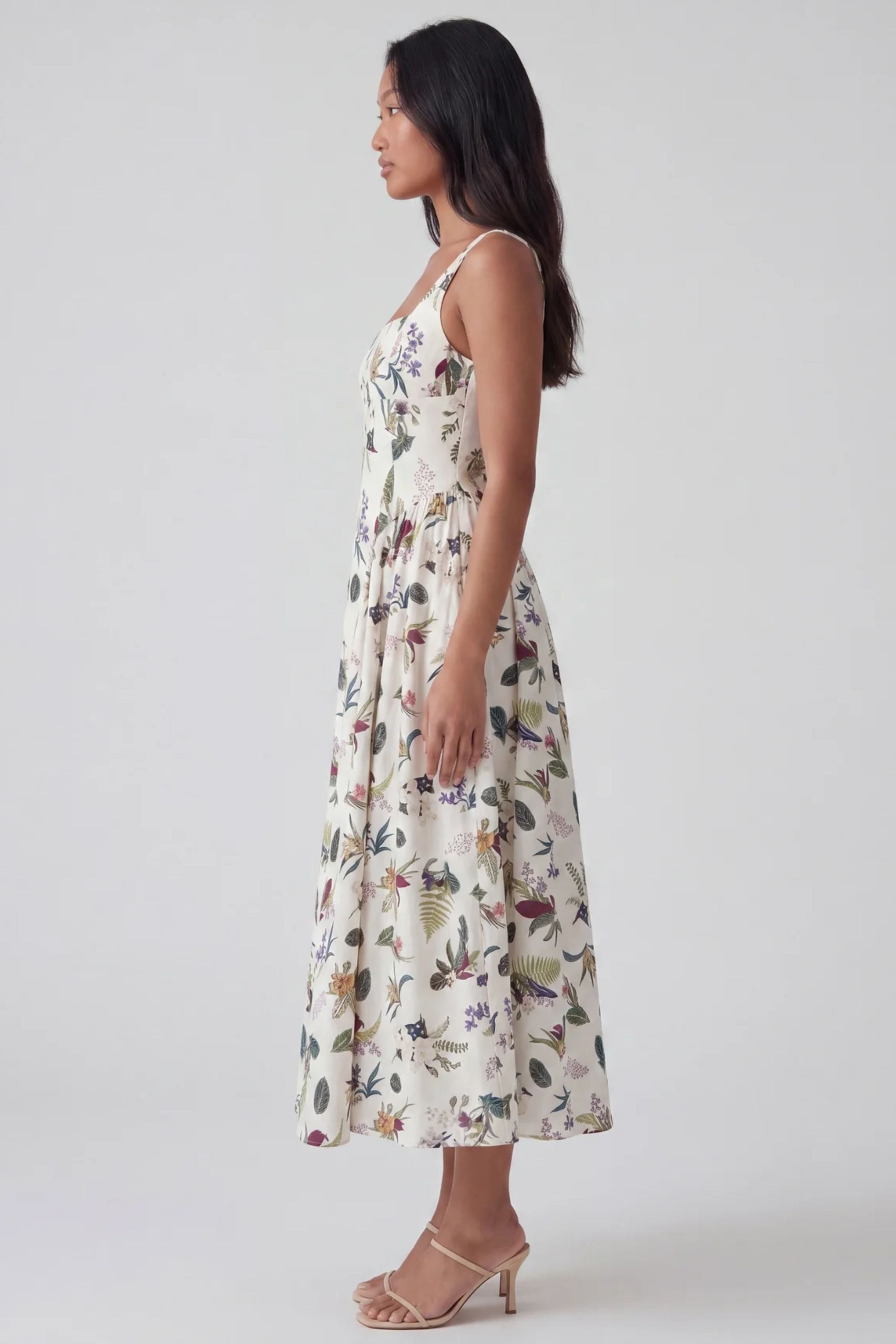 Delena Floral Print Square Neck Dress