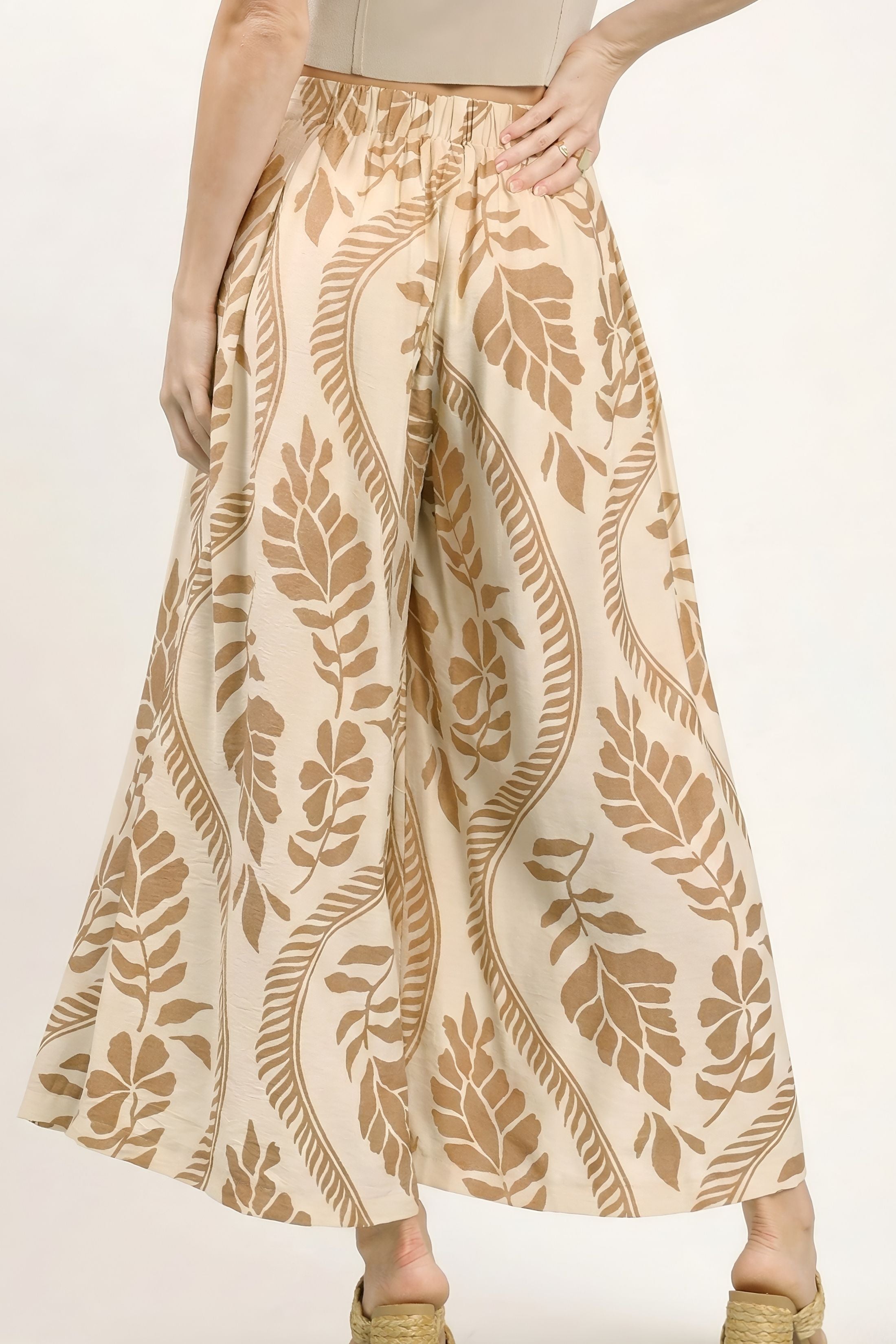 Jess Tropical Leaf Print Wide Leg Pants